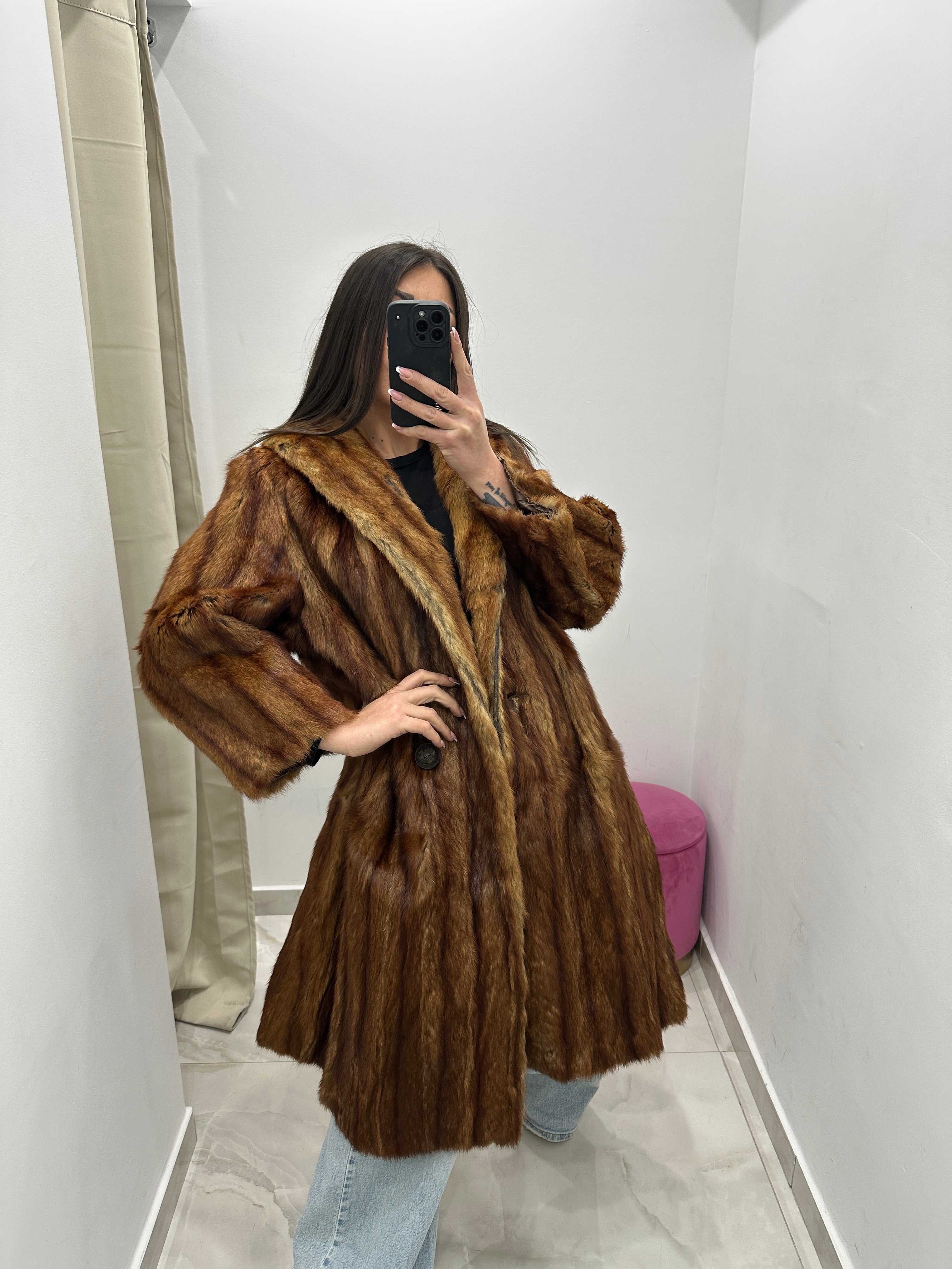 Pelliccia vera vintage in promo miele scuro