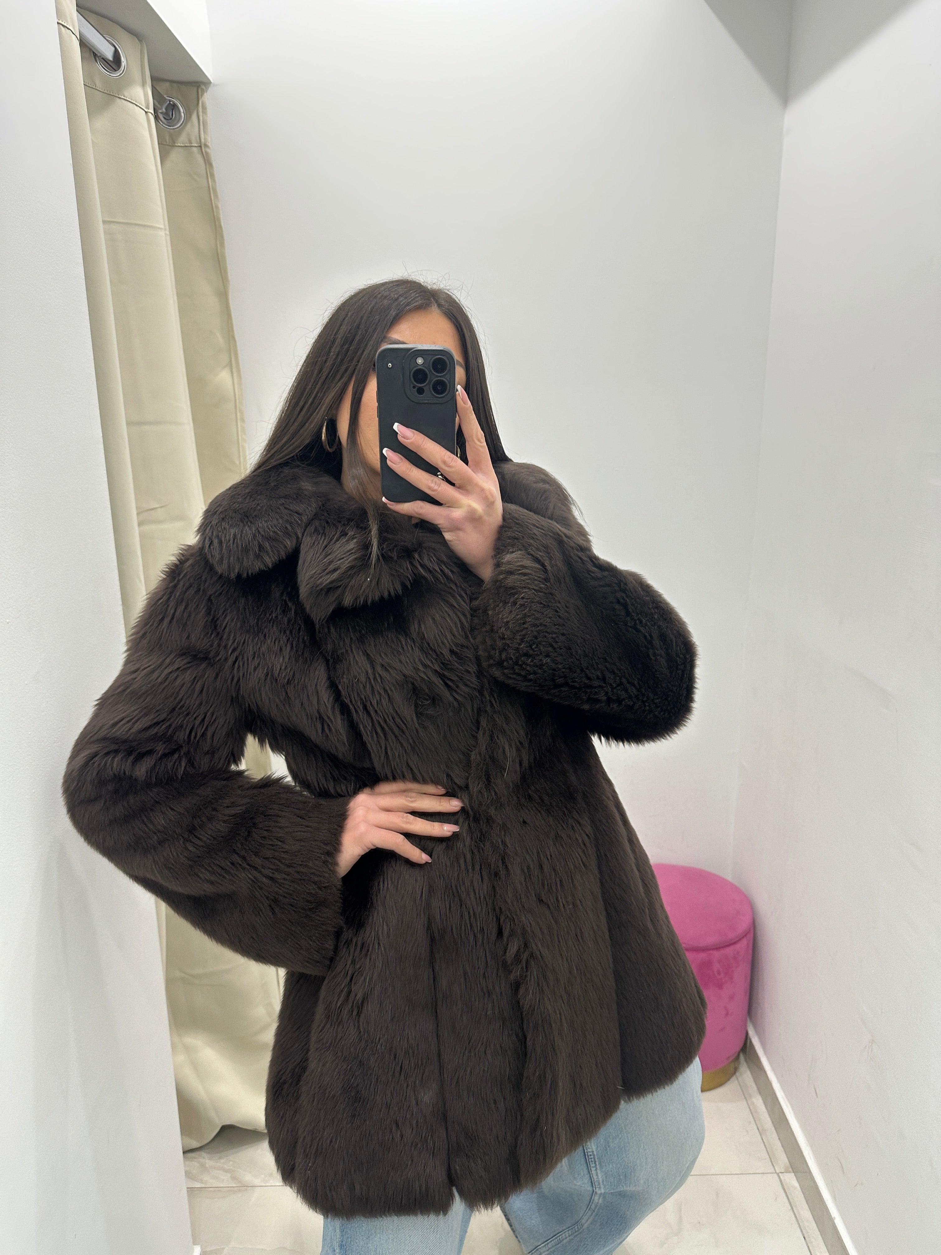 Pelliccia vera vintage marrone scuro