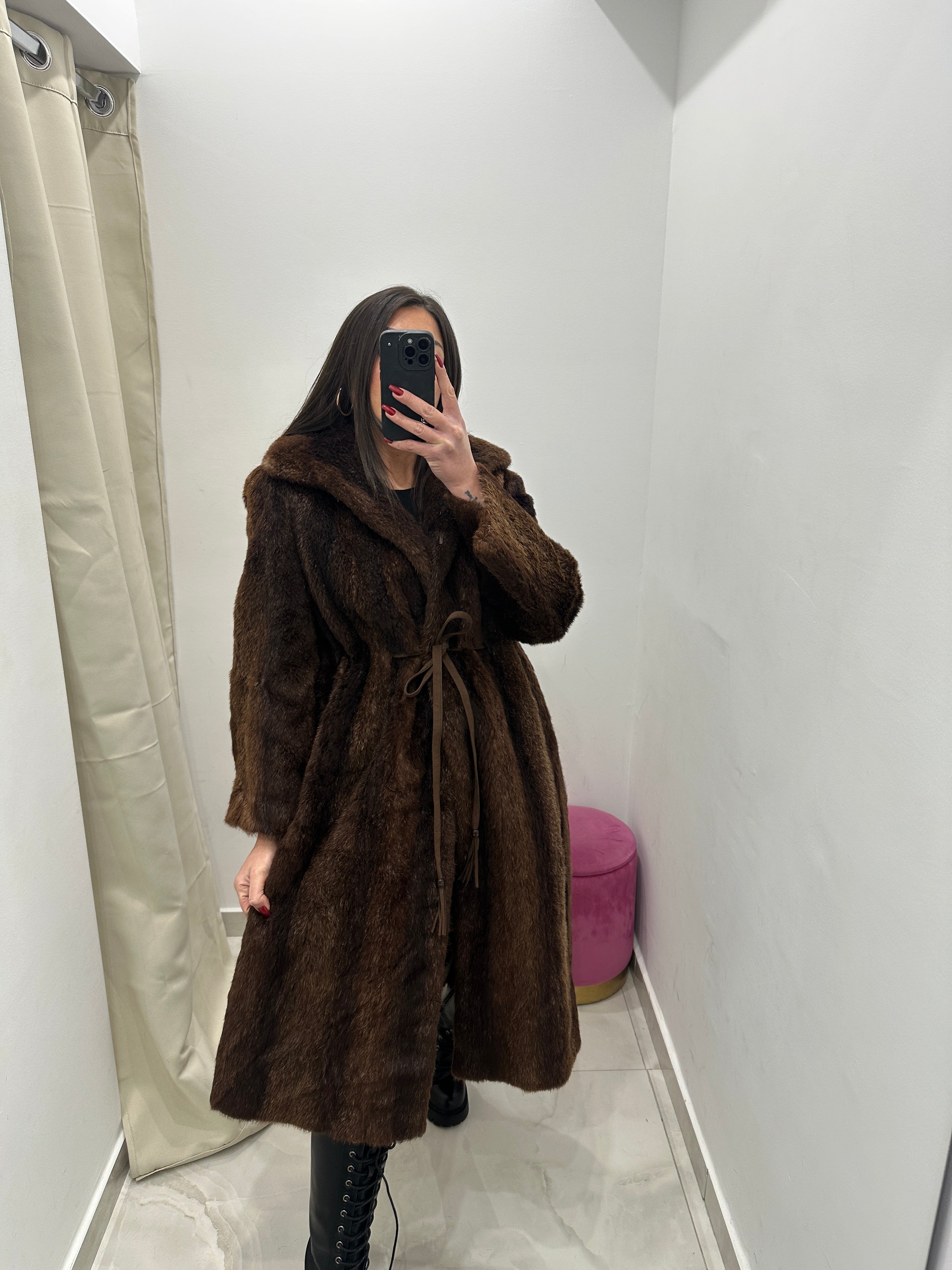 Pelliccia vera vintage marrone lunga