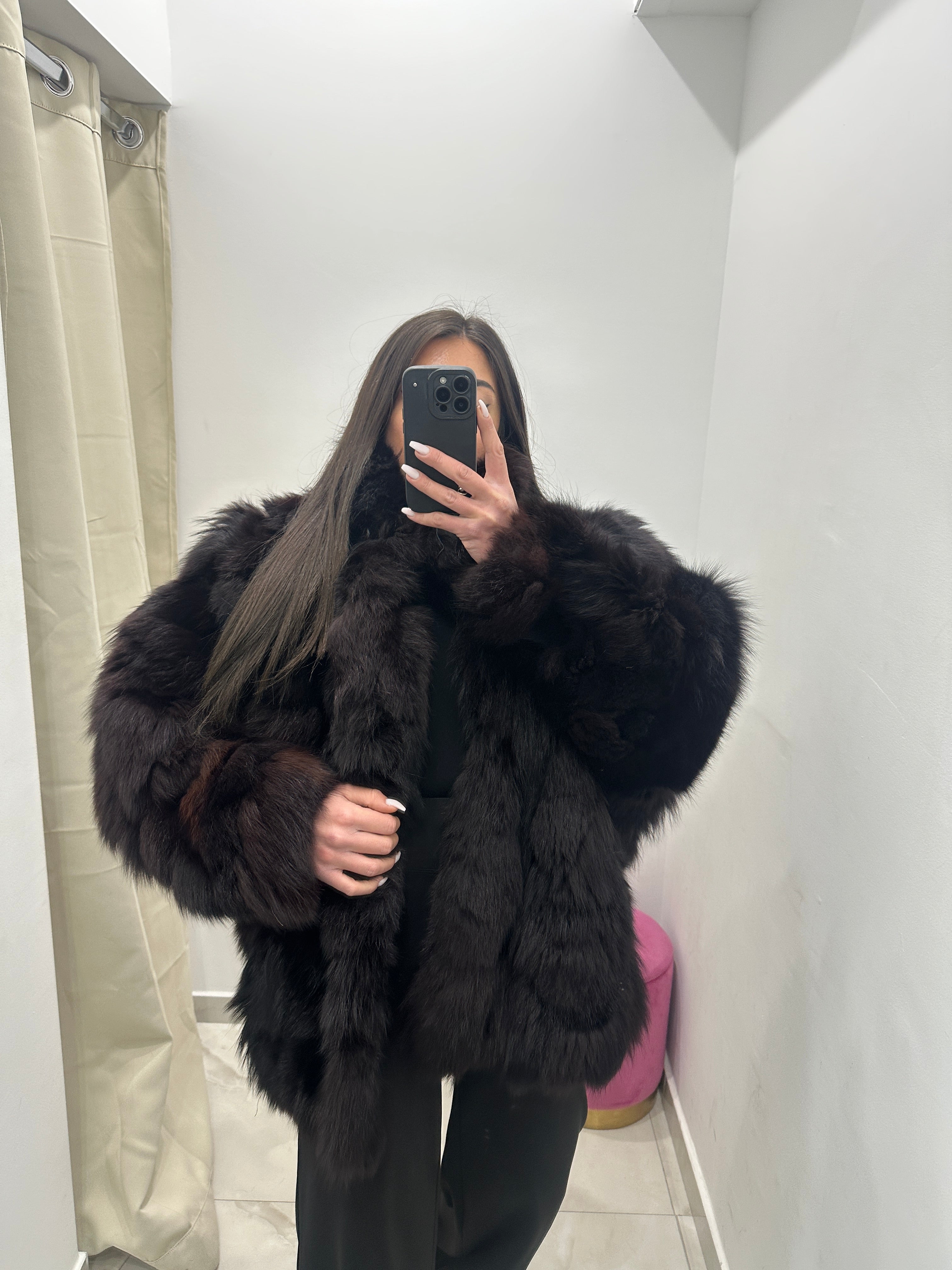 Pelliccia vera vintage volpe nera sfumata