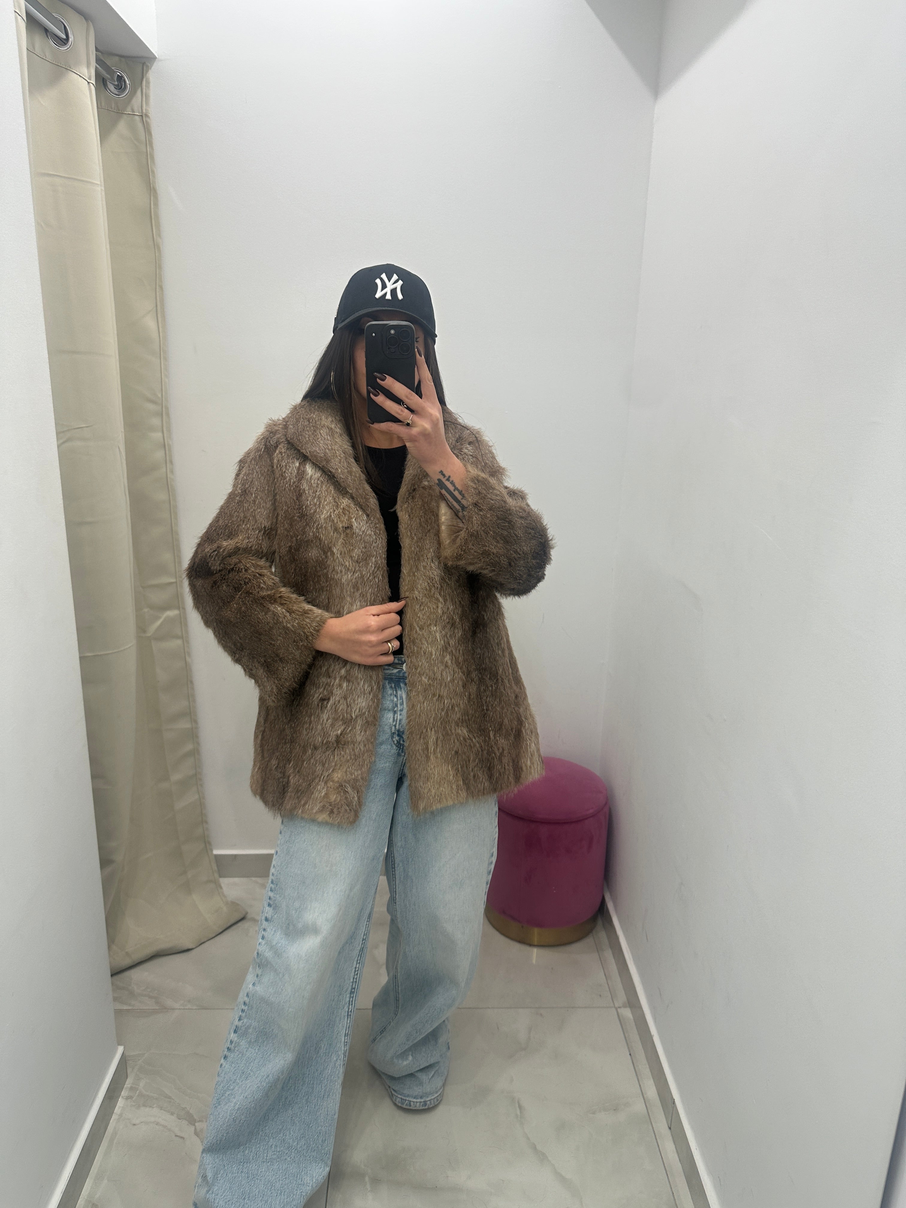 Pelliccia vera vintage beige chiaro sfumato