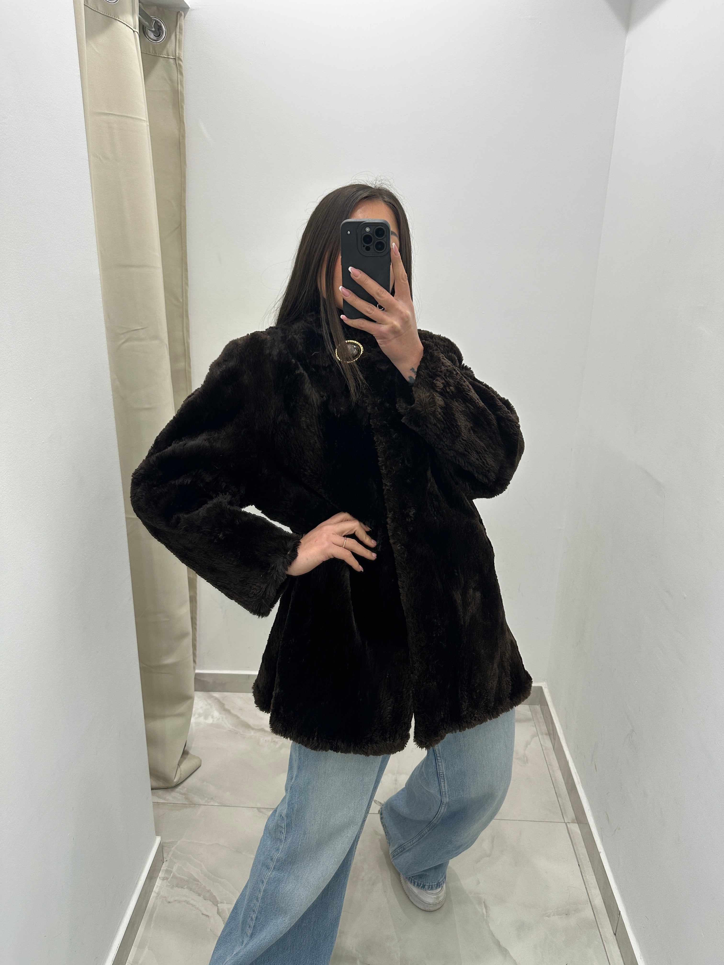 Pelliccia vera vintage marrone scuro