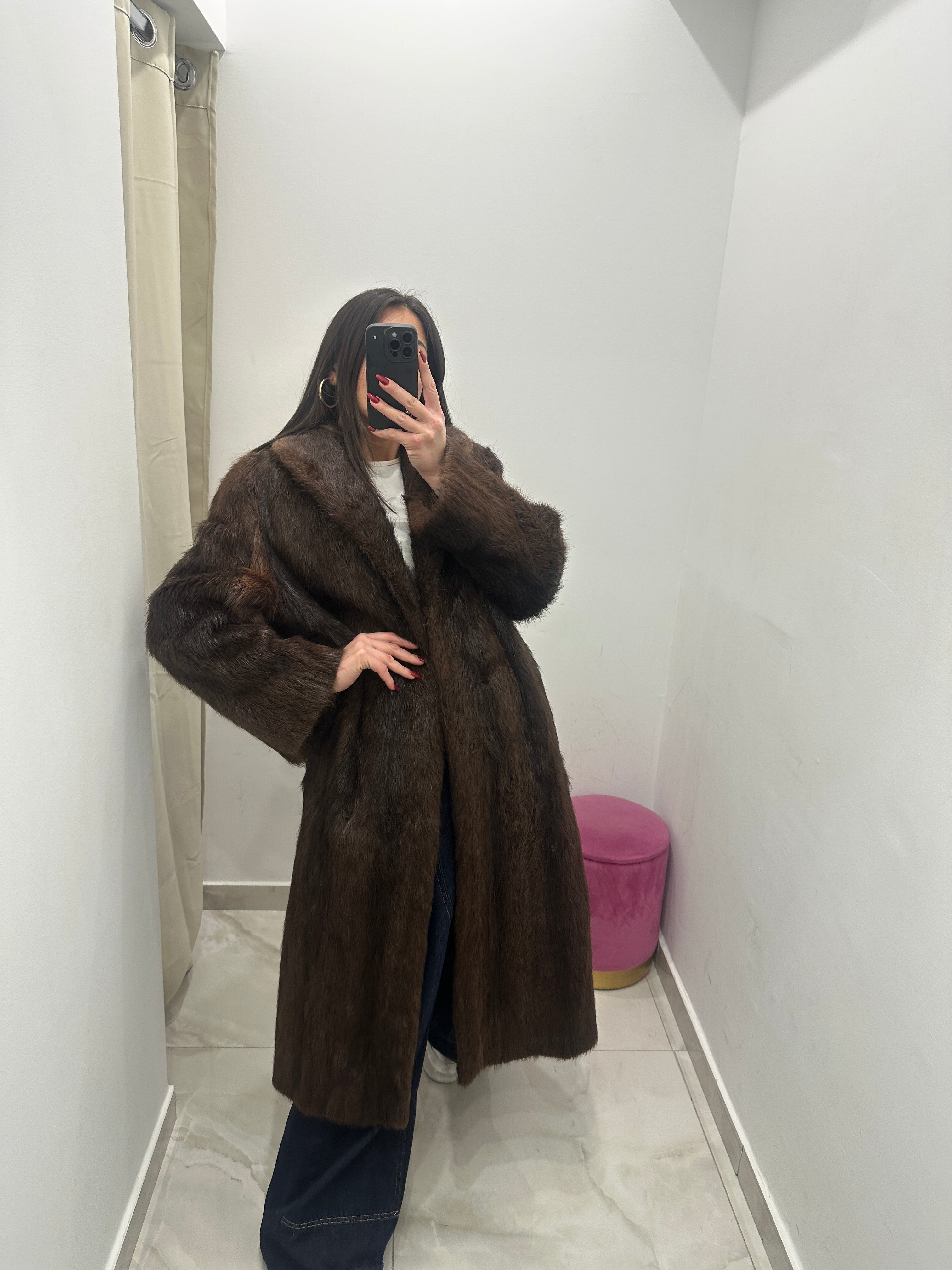 Pelliccia vera vintage marrone lunga
