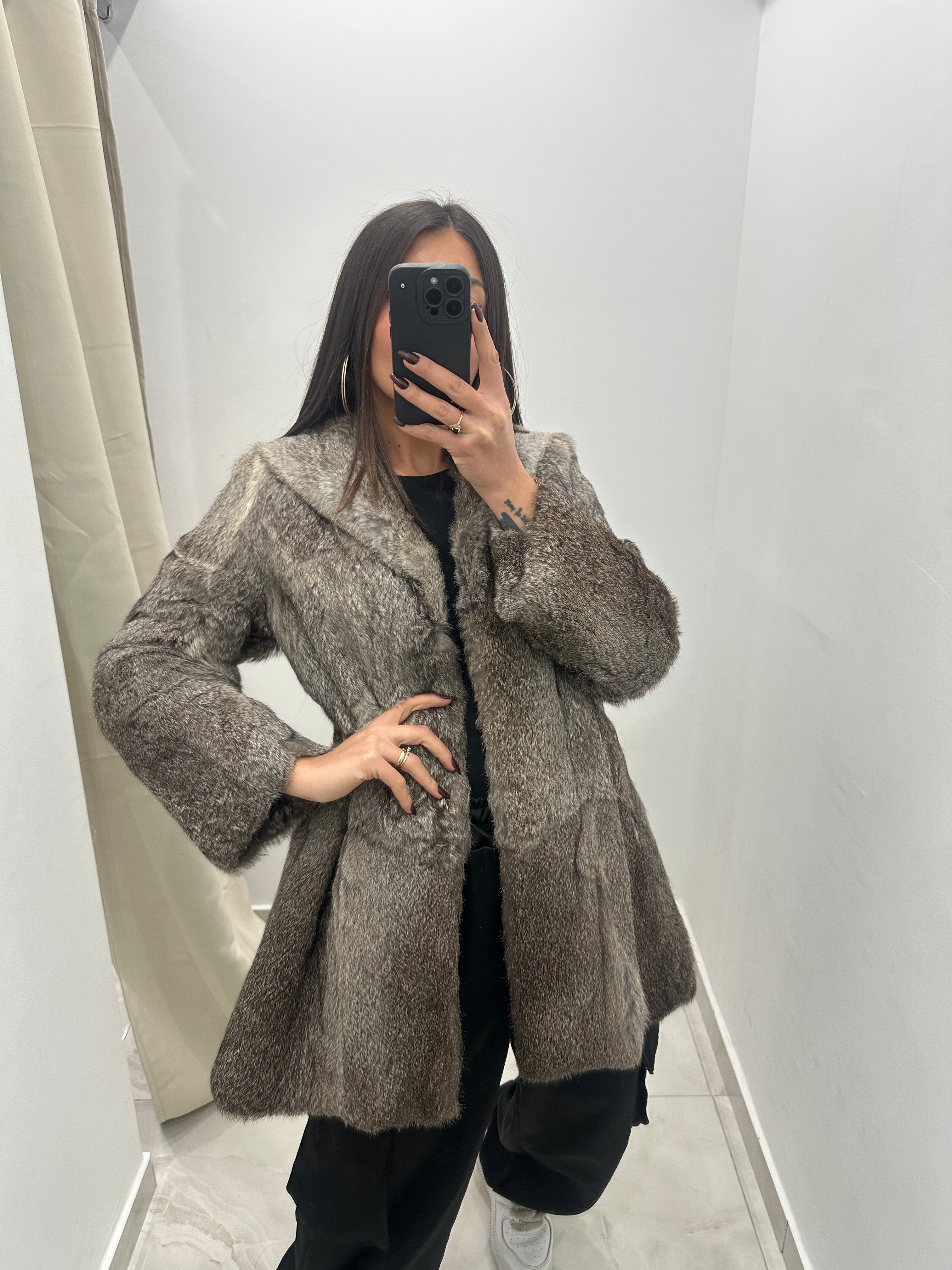 Pelliccia vera vintage grigia