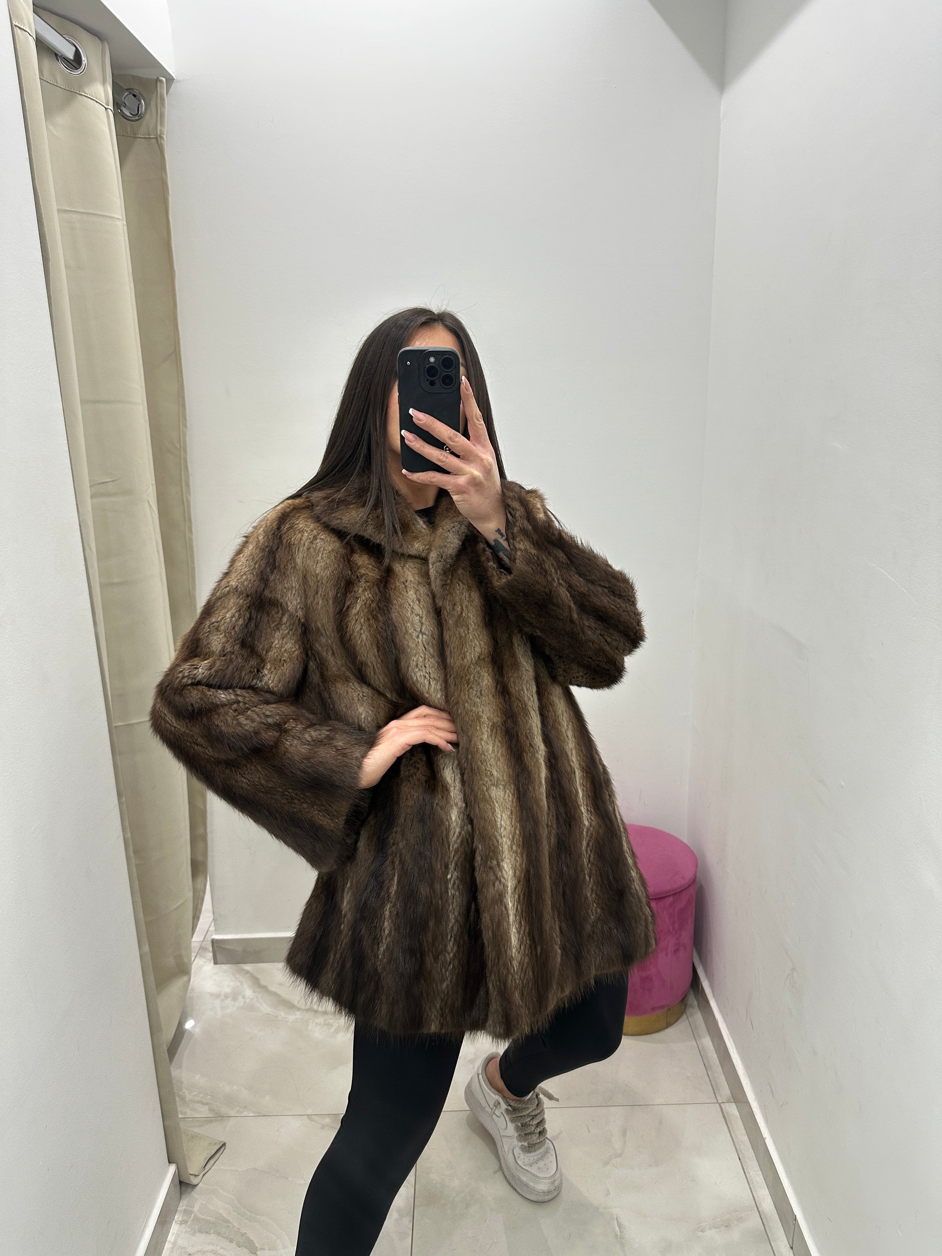 Pelliccia vera vintage bicolor marrone