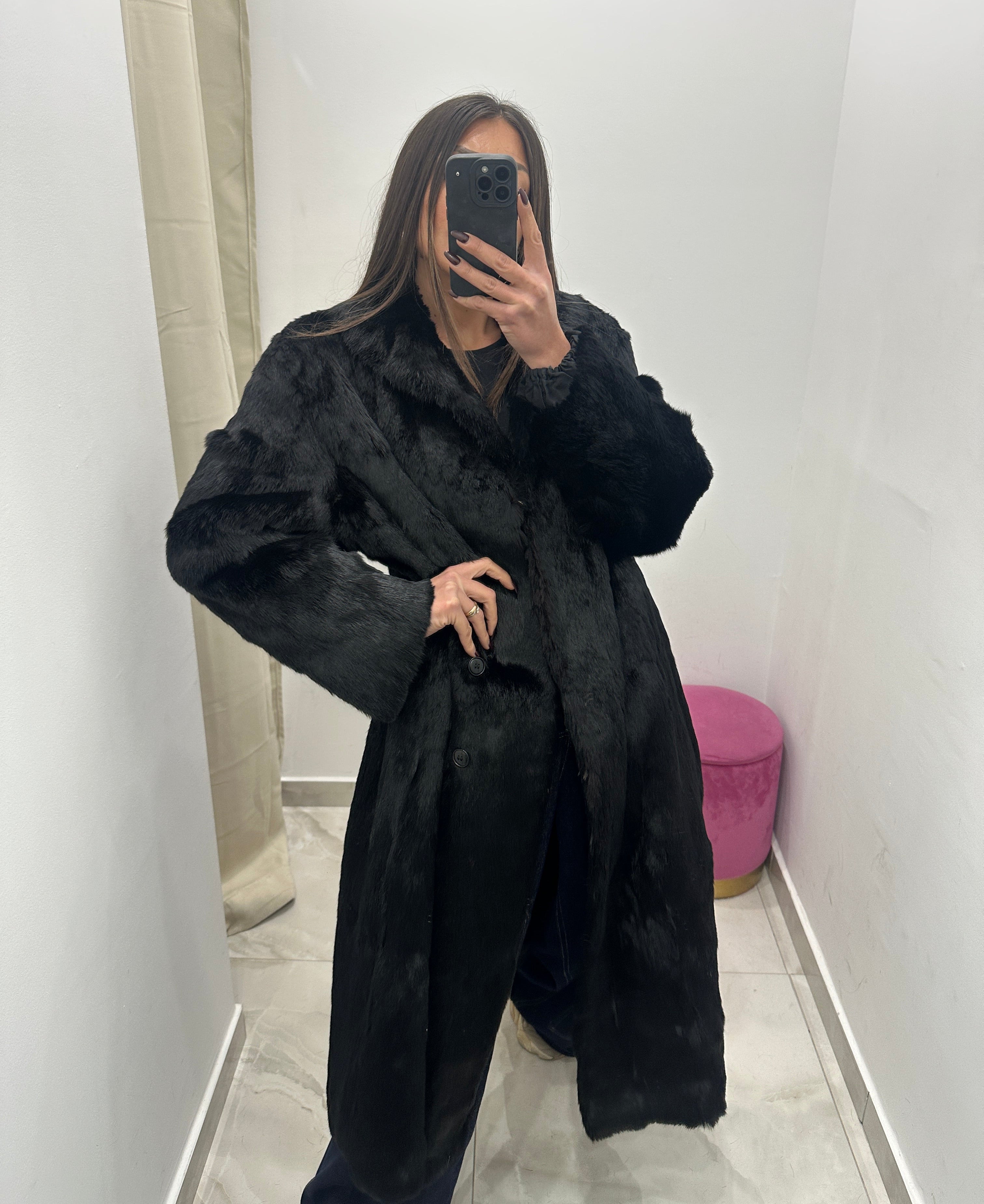 Pelliccia vera vintage nera lunga