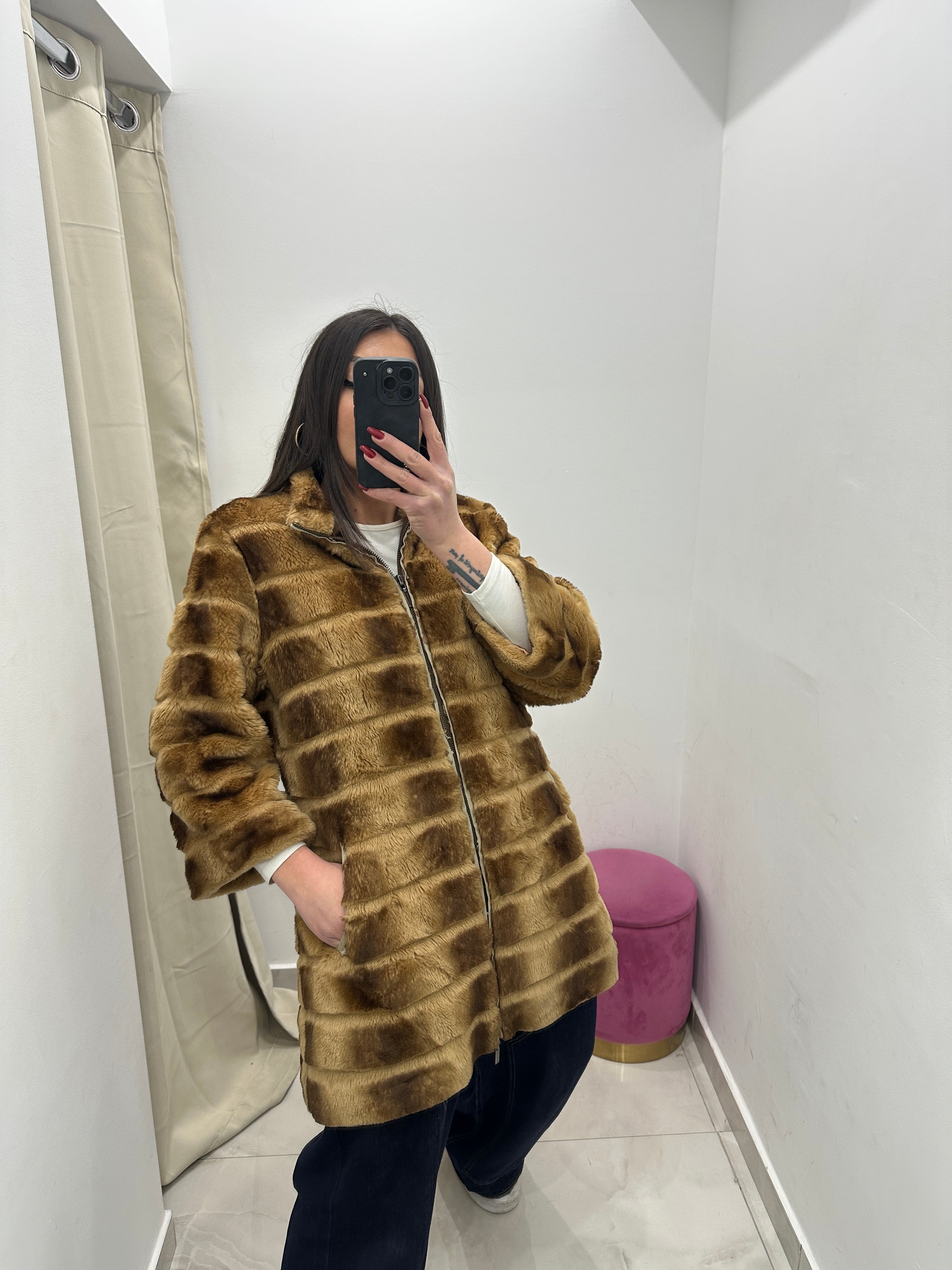 Pelliccia ecologica vintage miele