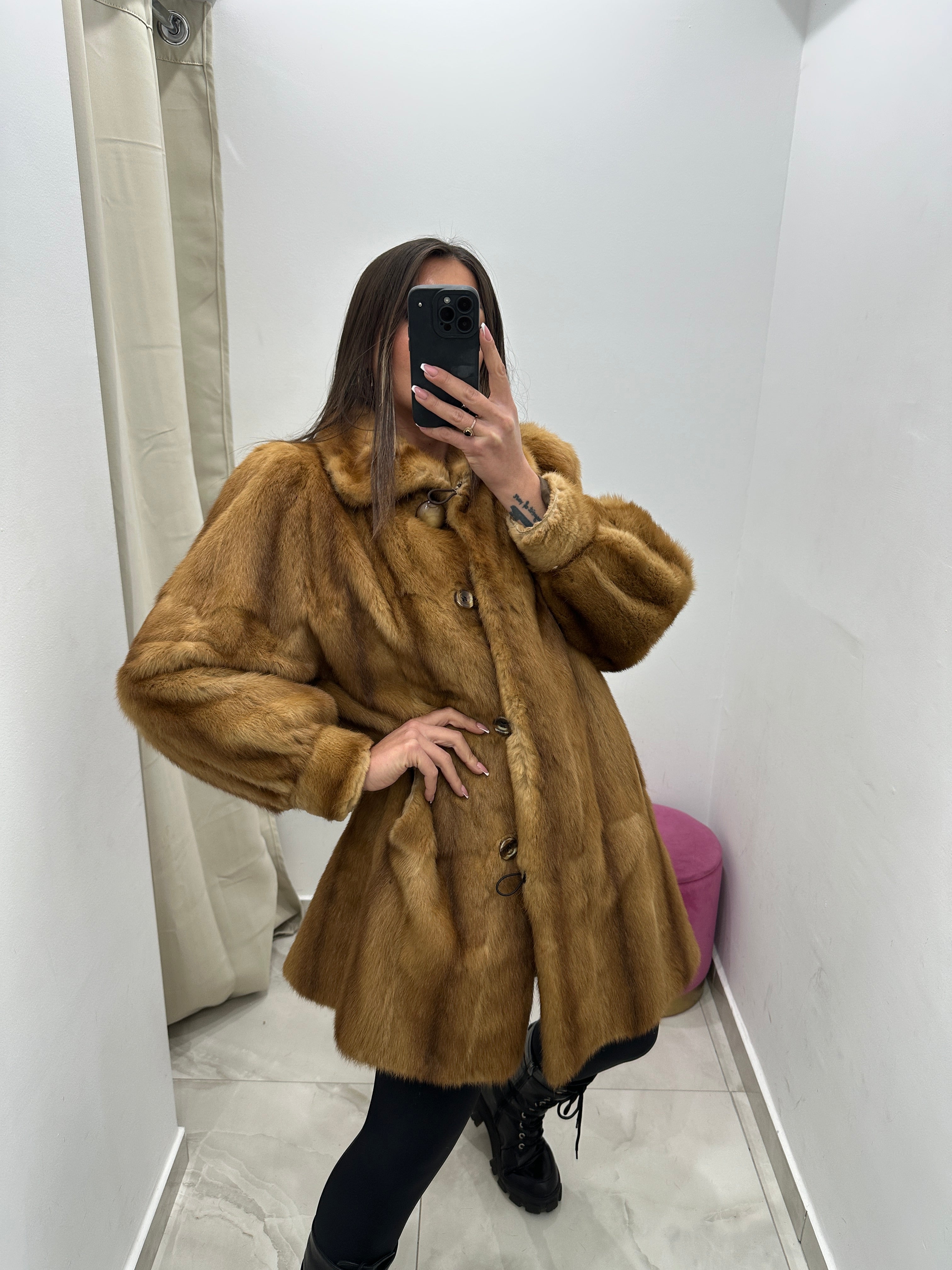 Pelliccia vera vintage miele