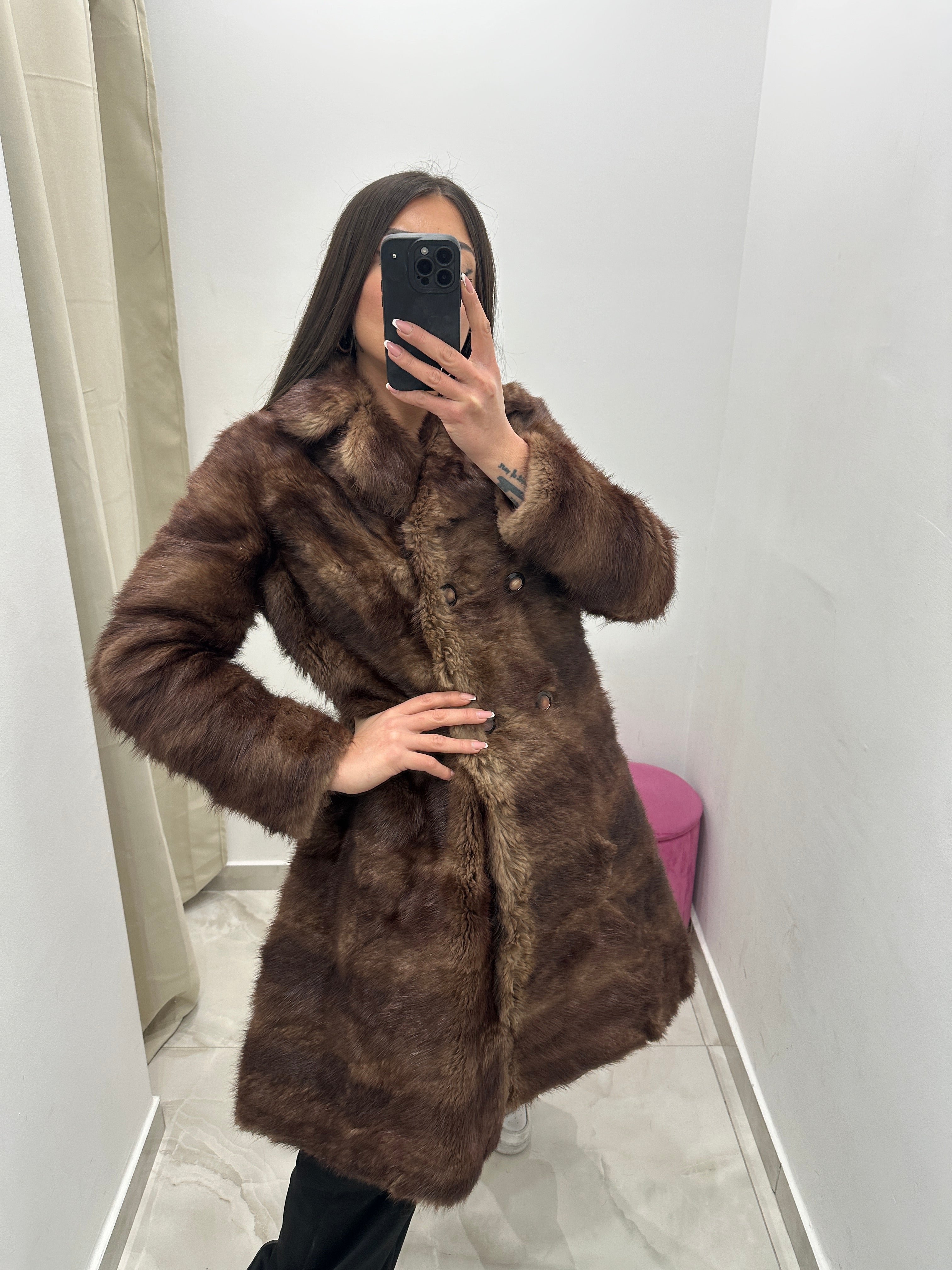 Pelliccia vera vintage marrone chiaro