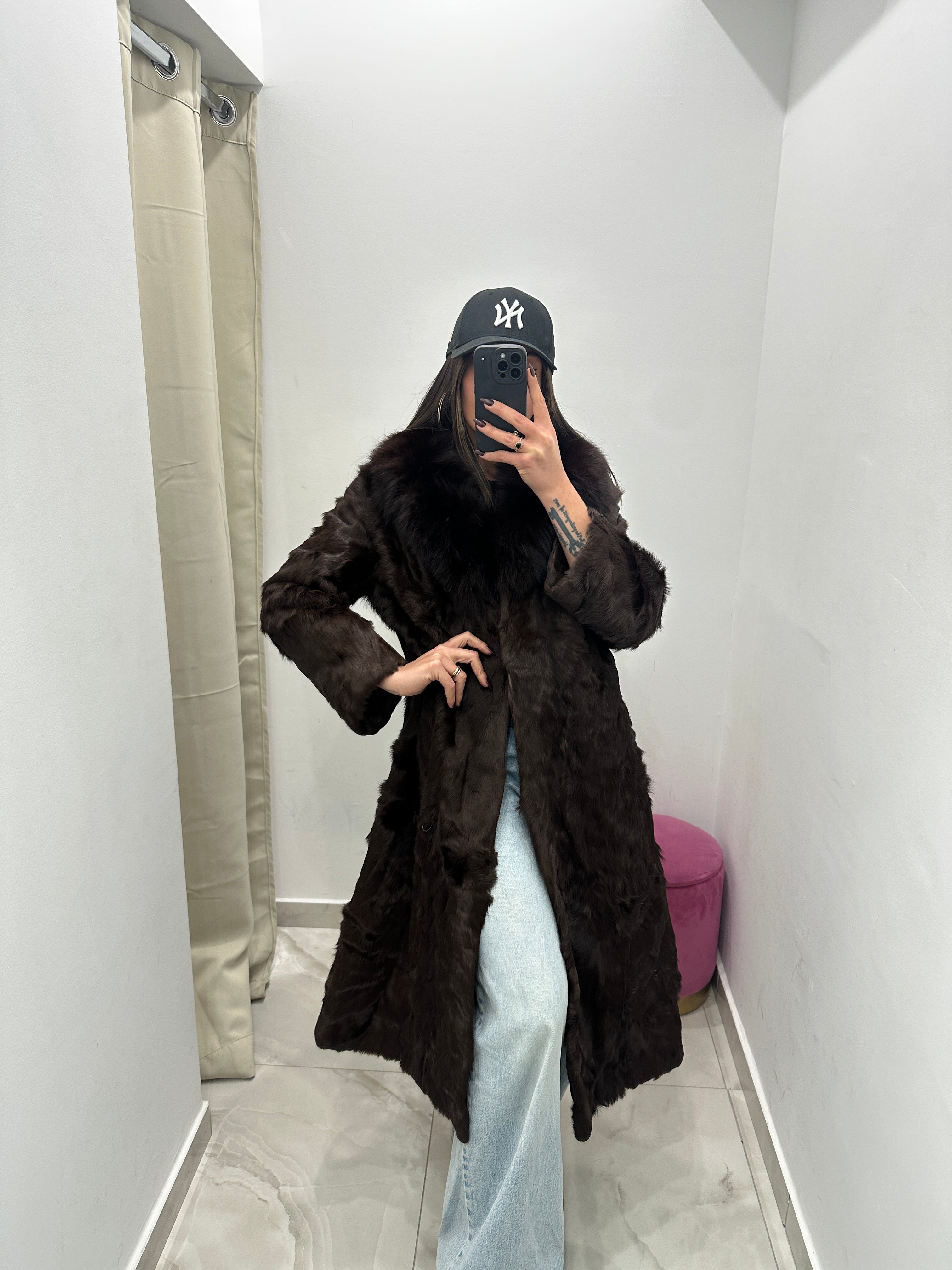 Pelliccia vera vintage marrone lunga