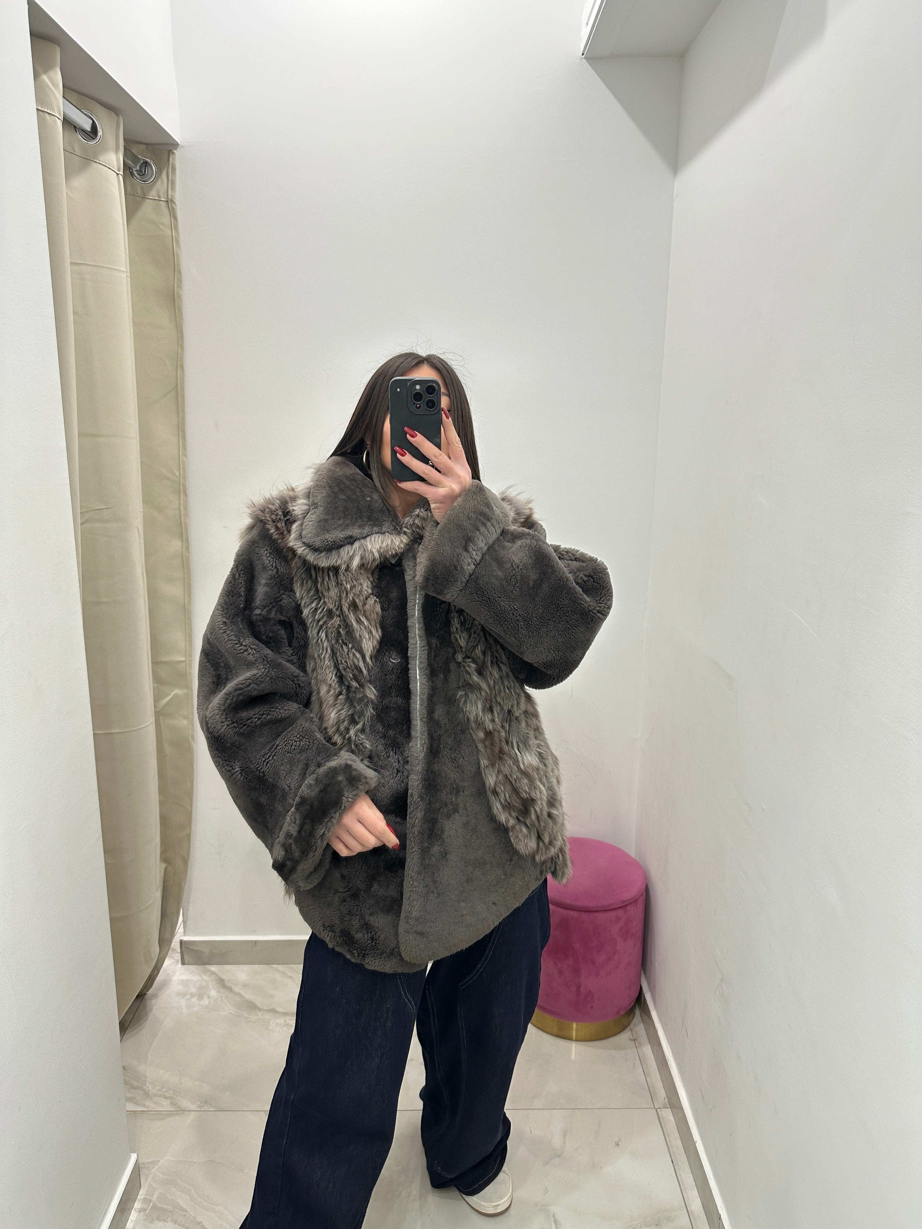 Pelliccia vera vintage grigia