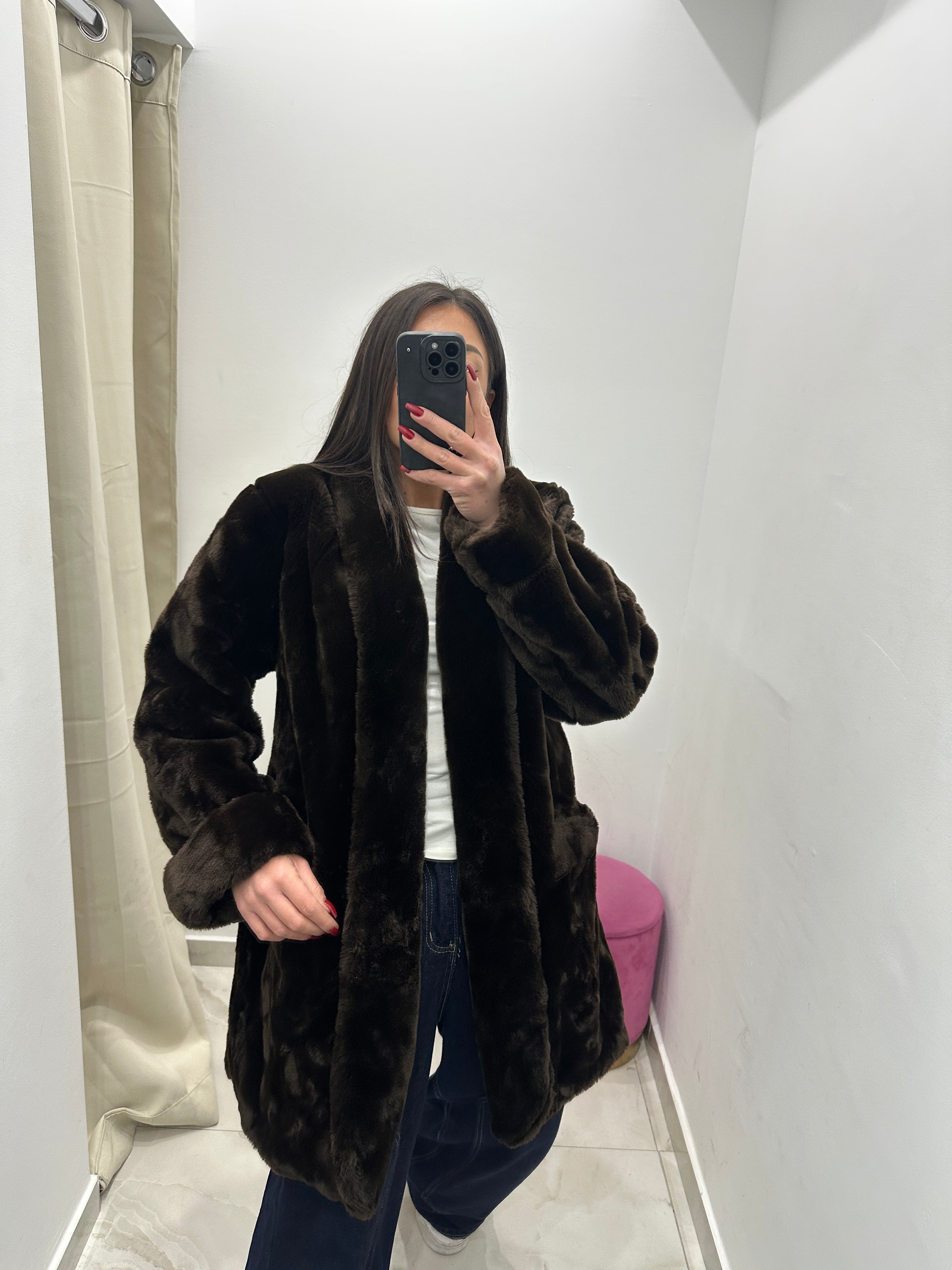 Pelliccia ecologica vintage marrone scuro