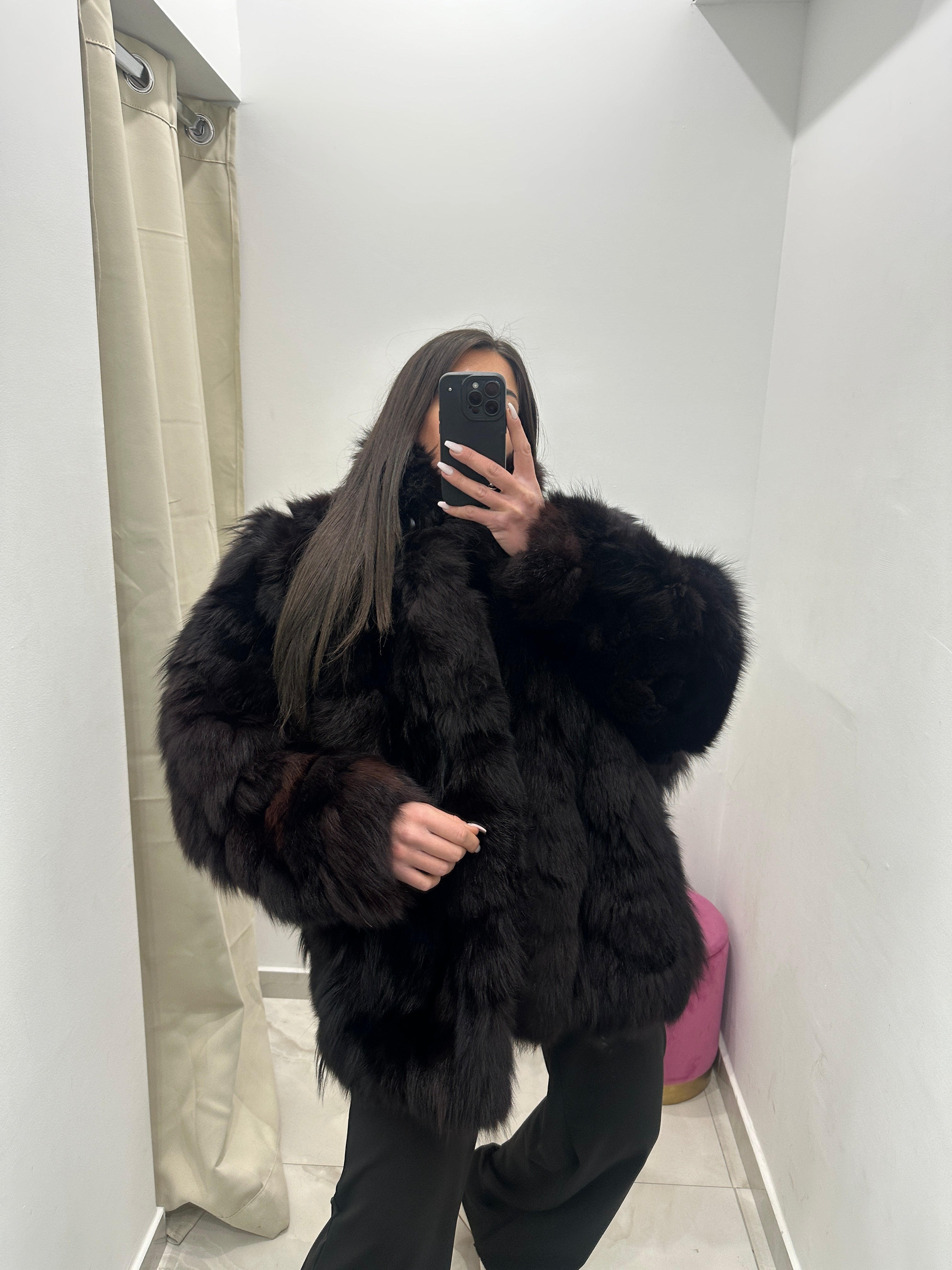 Pelliccia vera vintage volpe nera sfumata