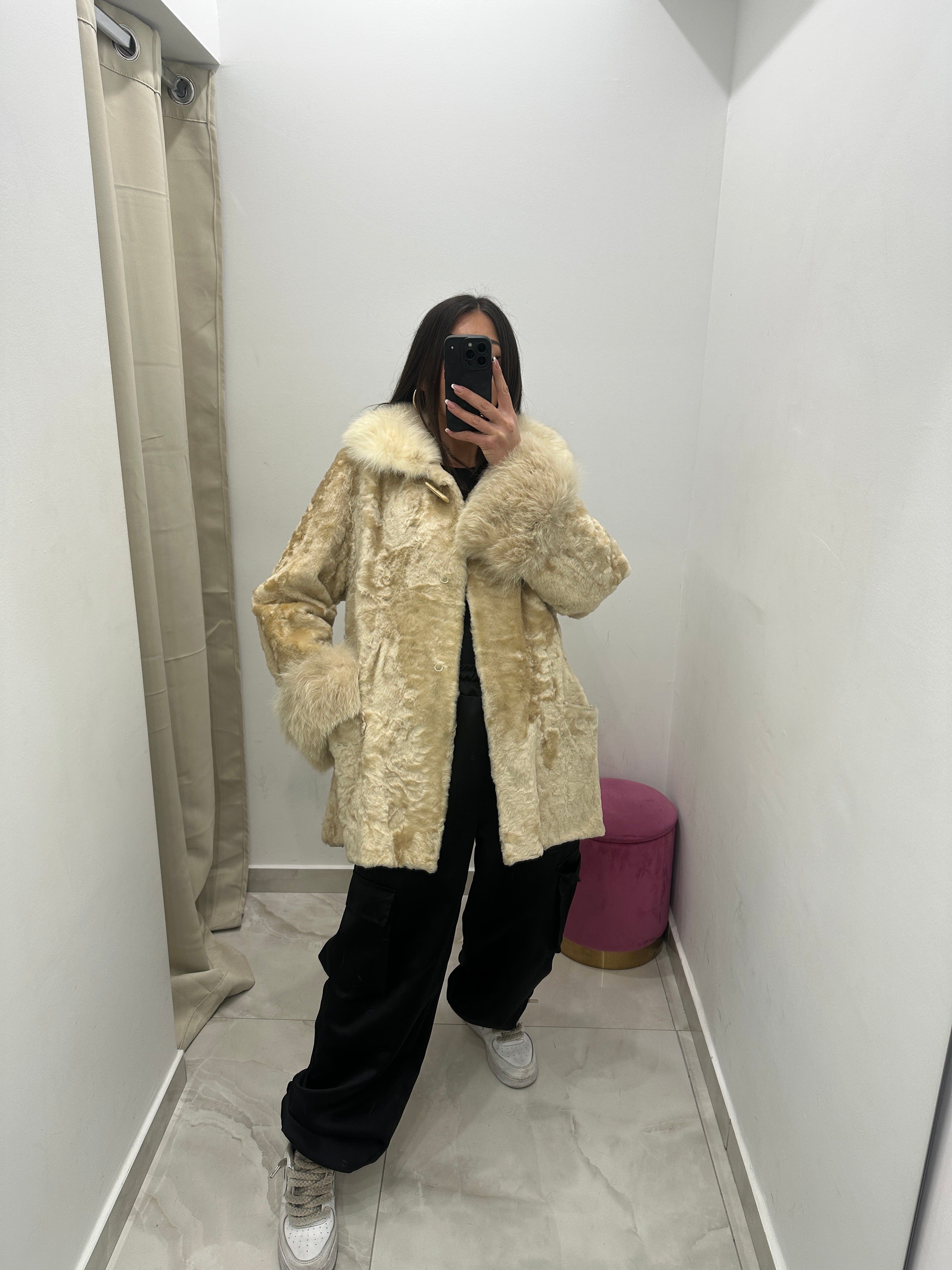 Pelliccia vera vintage panna