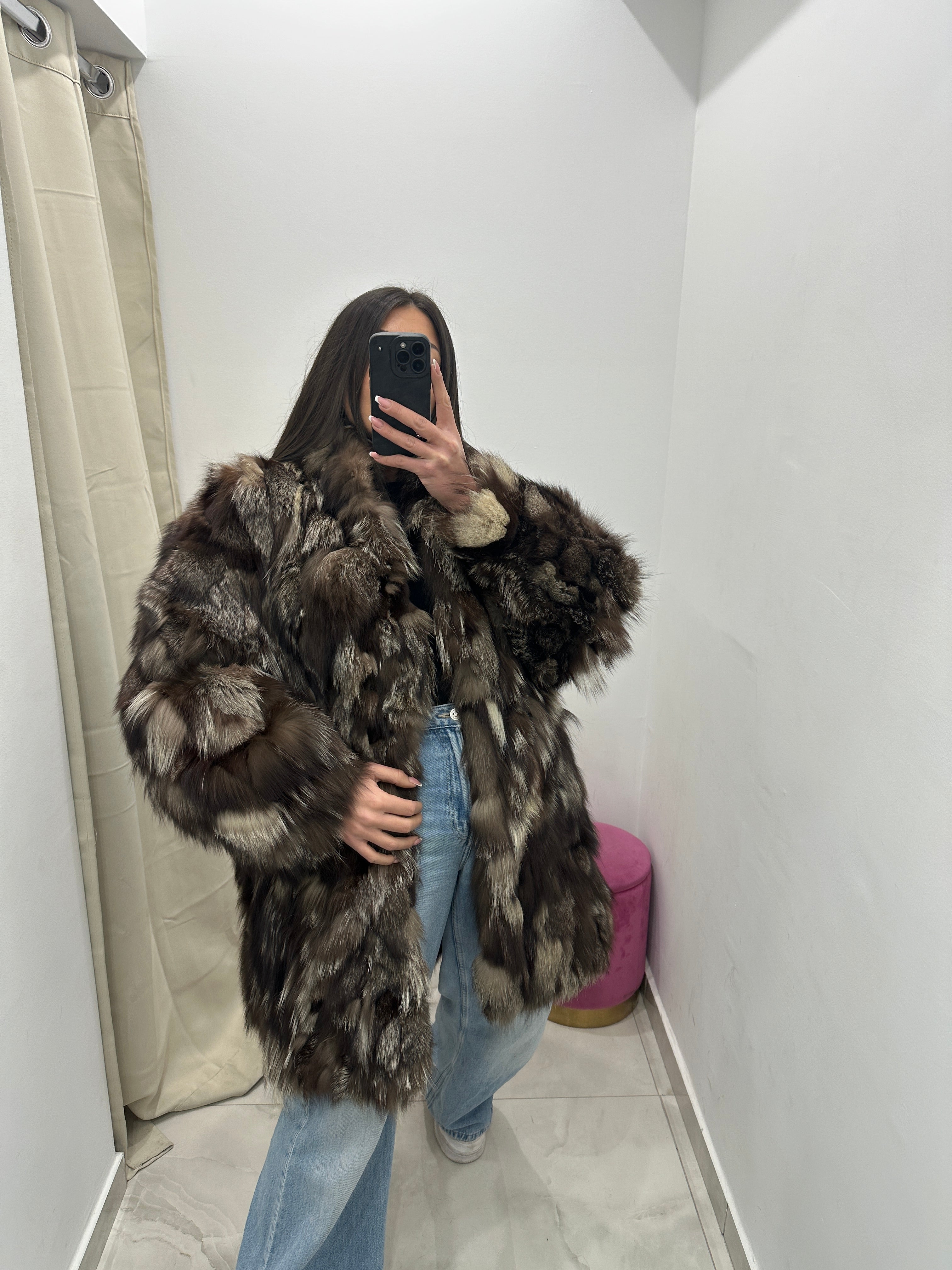 Pelliccia vera vintage volpe bicolor