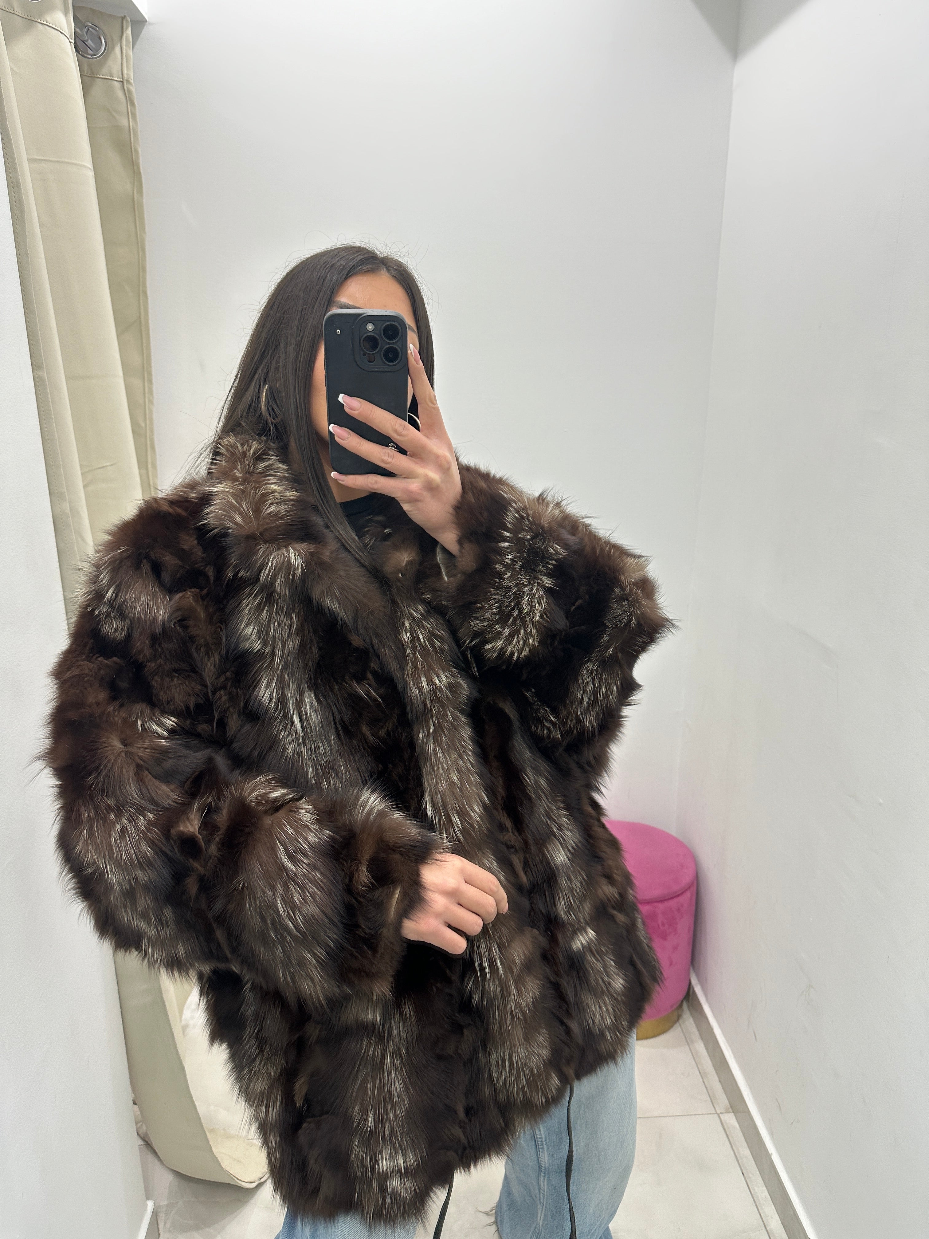 Pelliccia vera vintage volpe bicolor