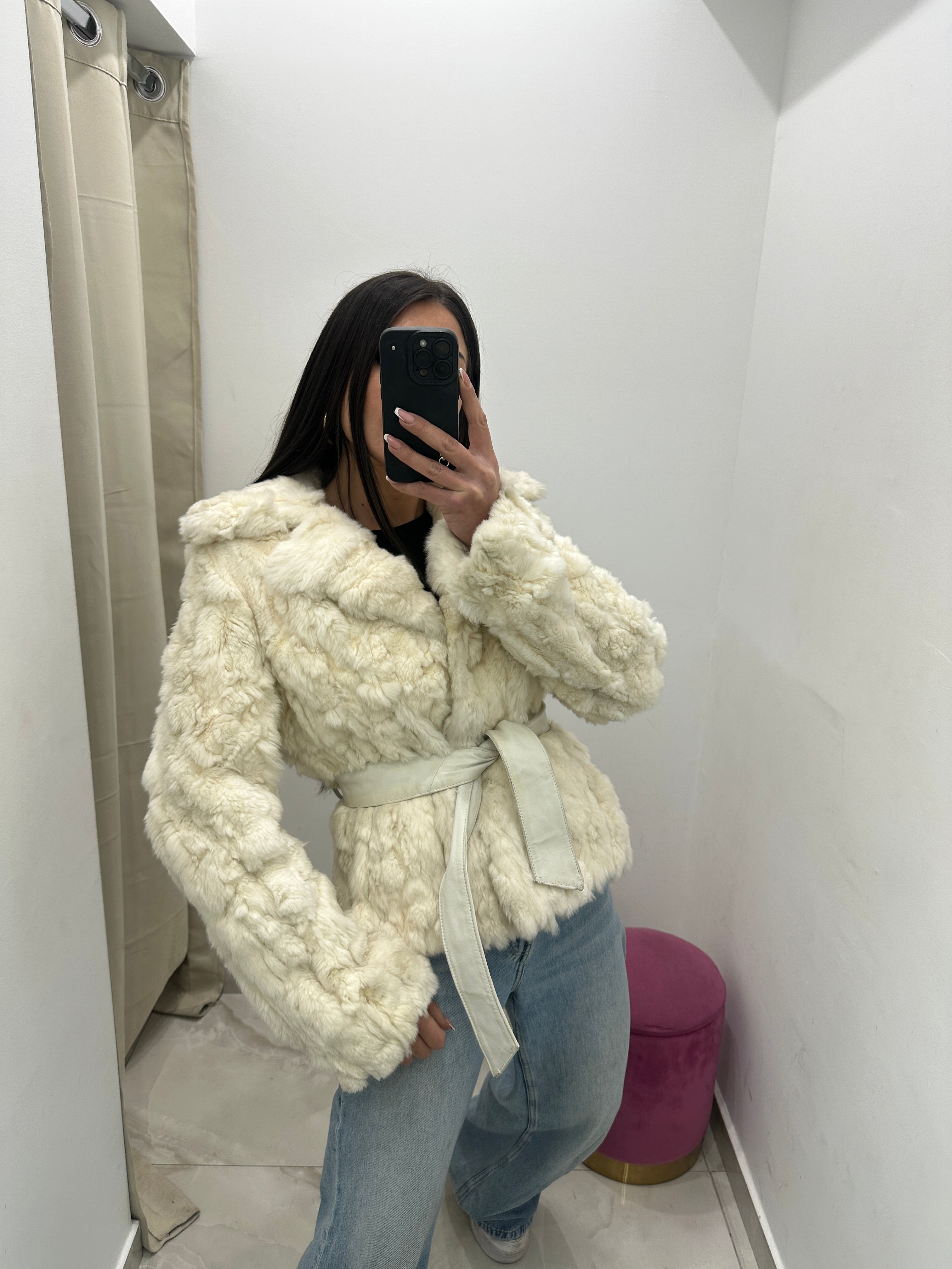 Pelliccia vera vintage bianca