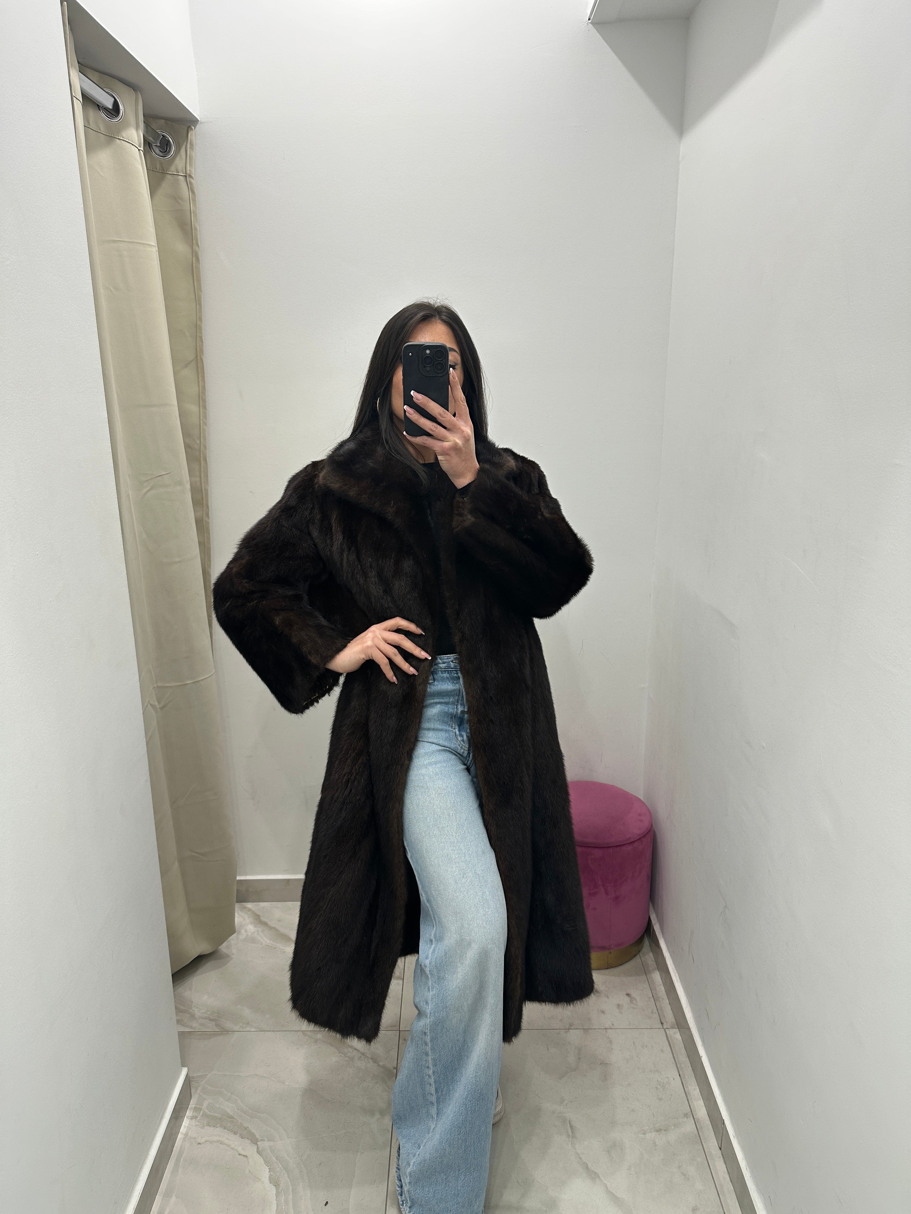 Pelliccia vera vintage visone lungo marrone