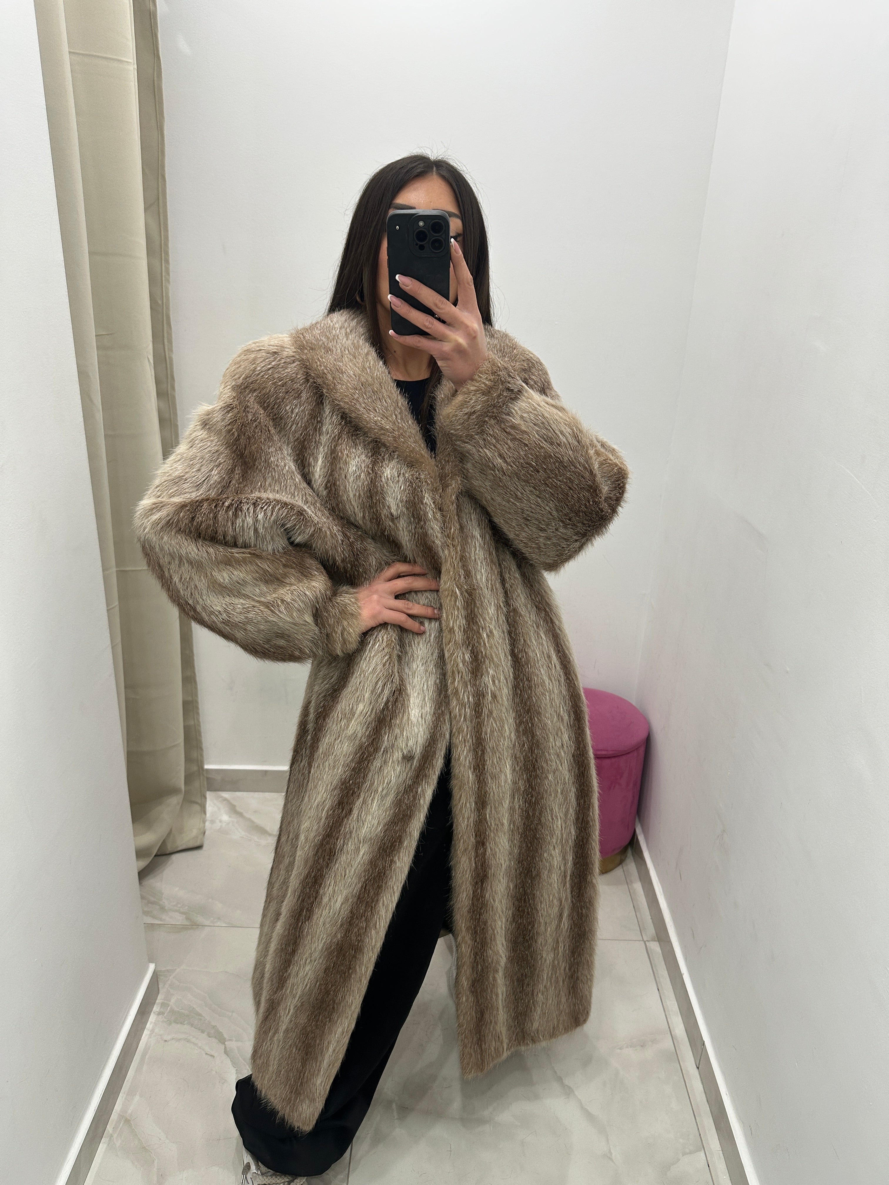 Pelliccia vera vintage bicolor lunga