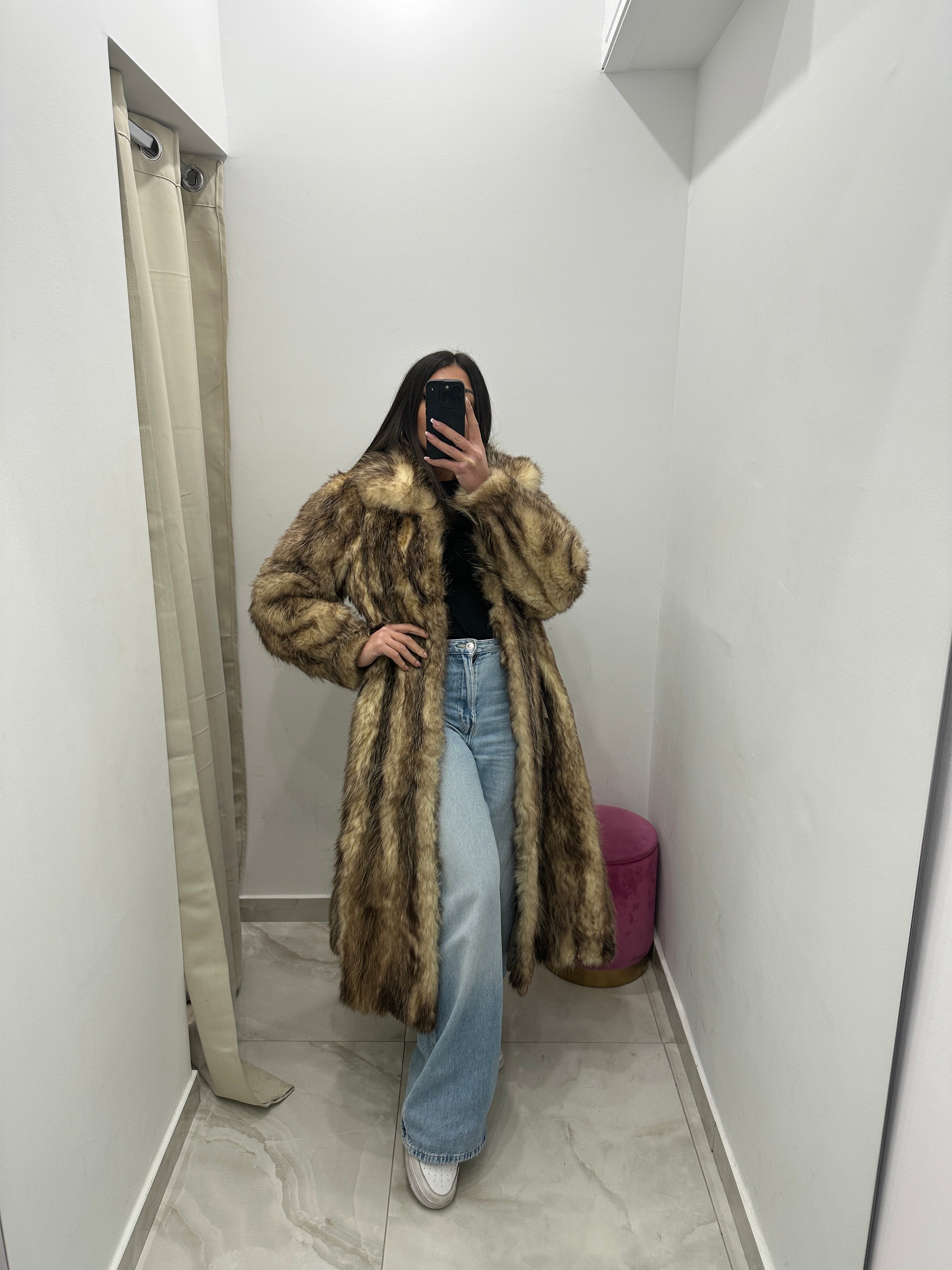 Pelliccia vera vintage bicolor lunga