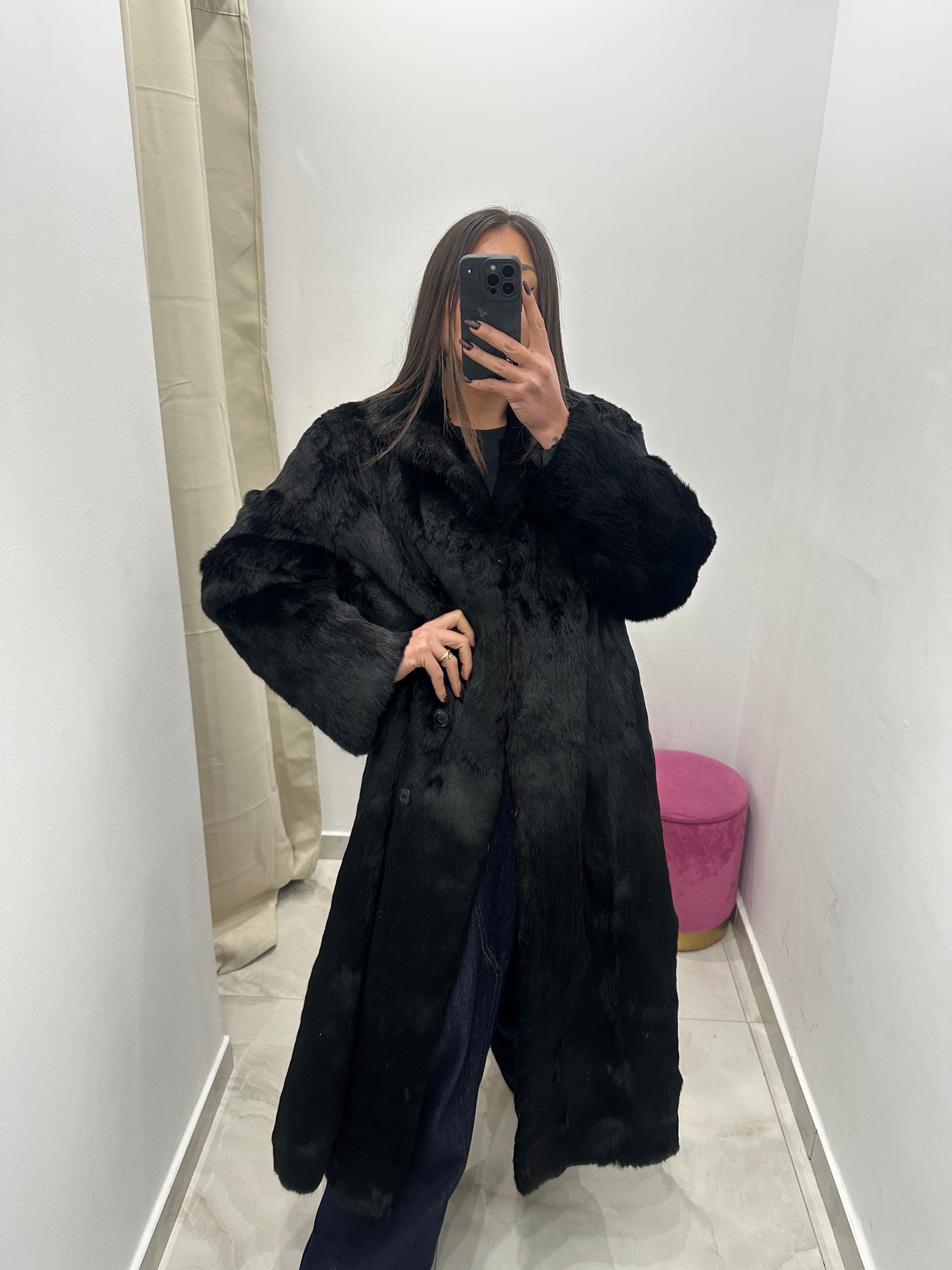 Pelliccia vera vintage nera lunga