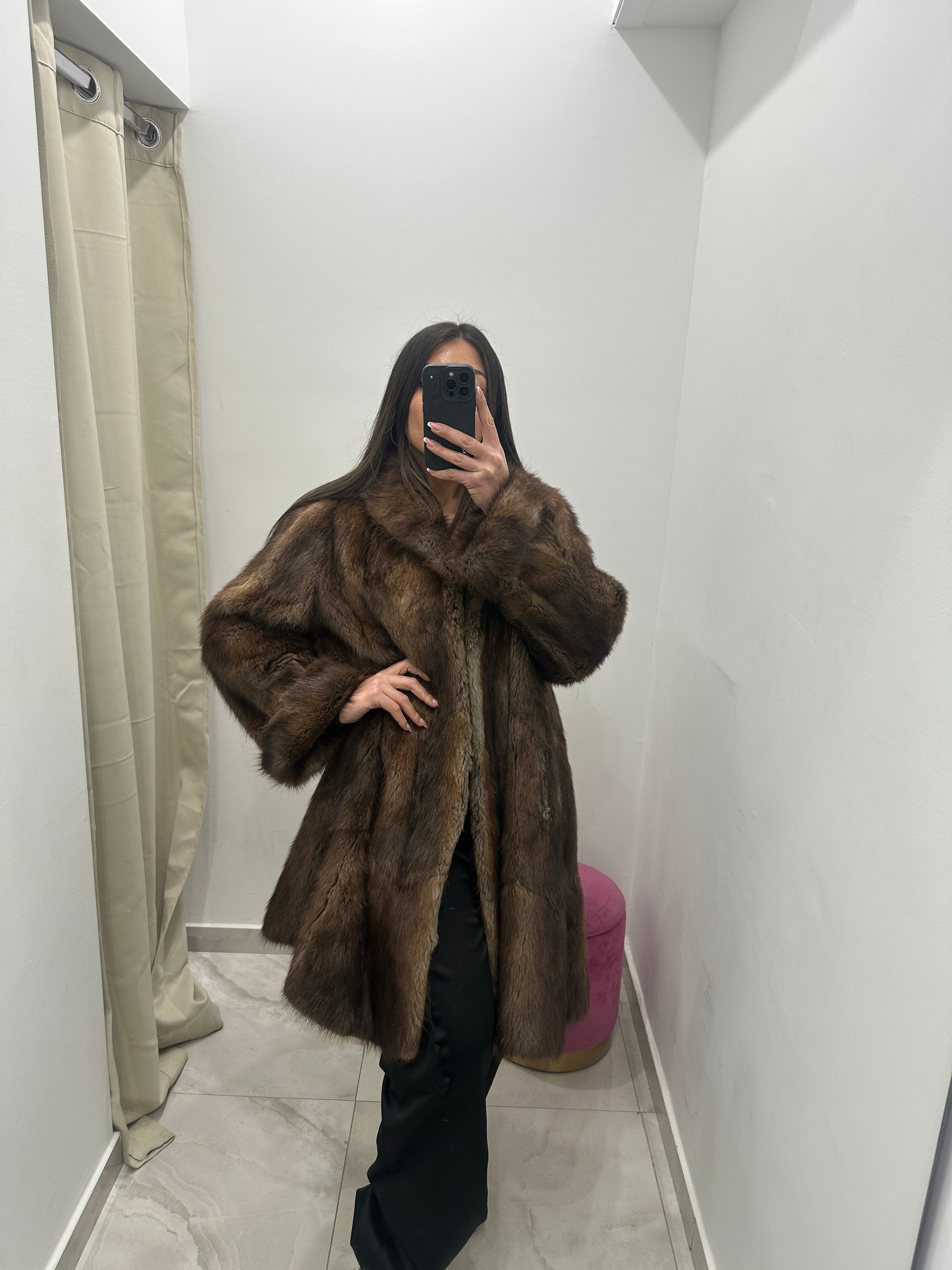 Pelliccia vera vintage marrone chiaro