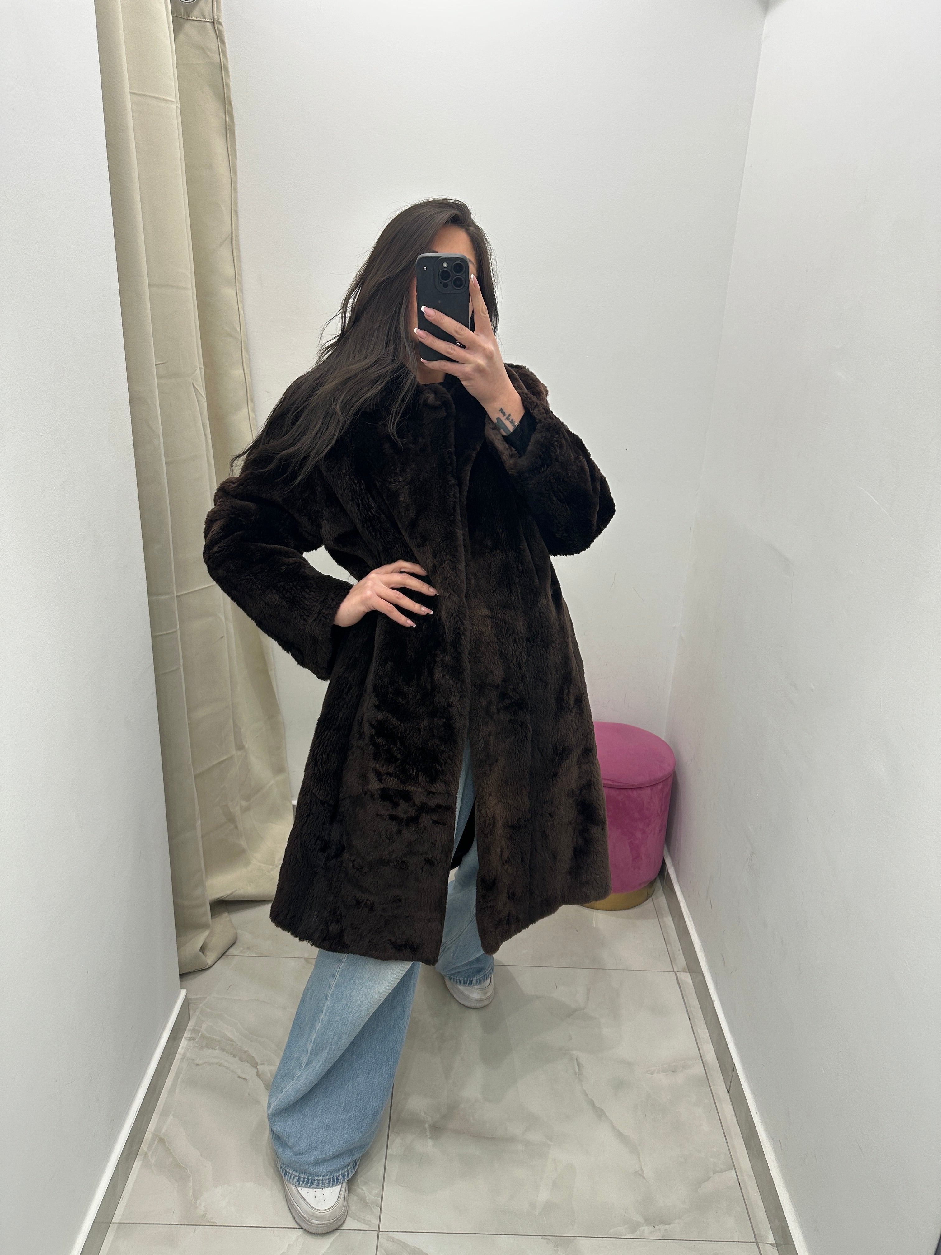 Pelliccia vera vintage marrone scuro lunga