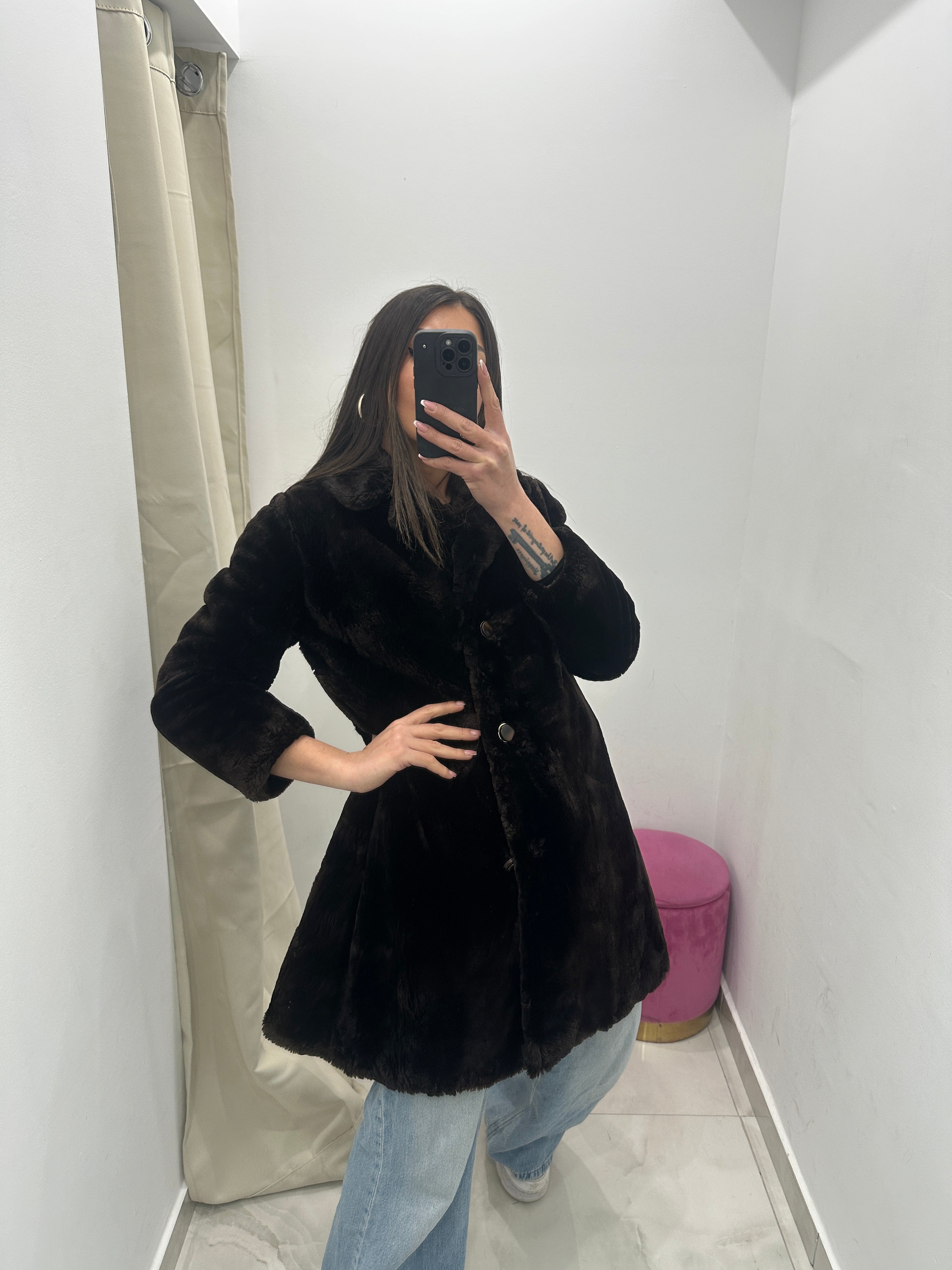 Pelliccia vera vintage in promo marrone scuro