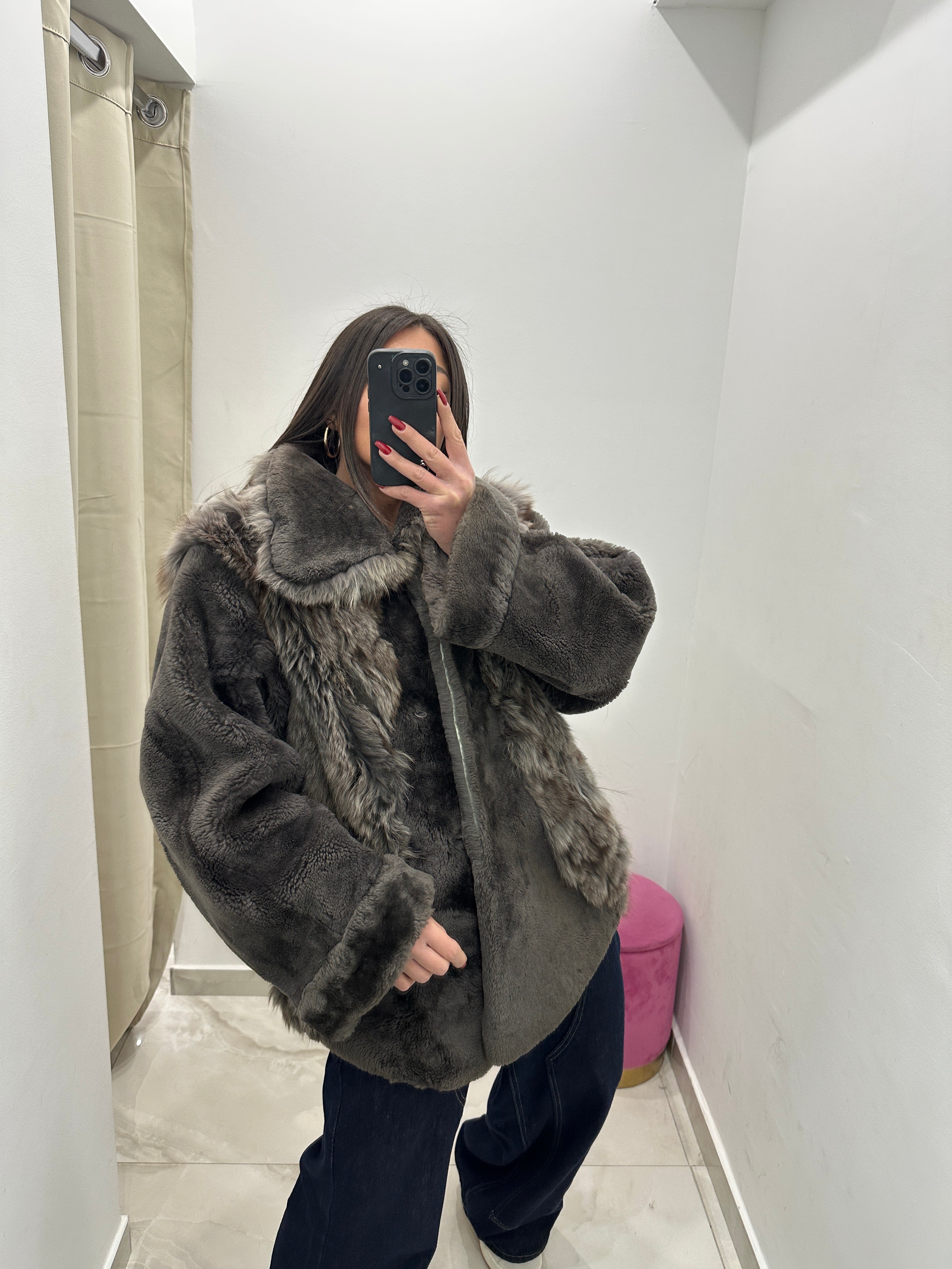 Pelliccia vera vintage grigia