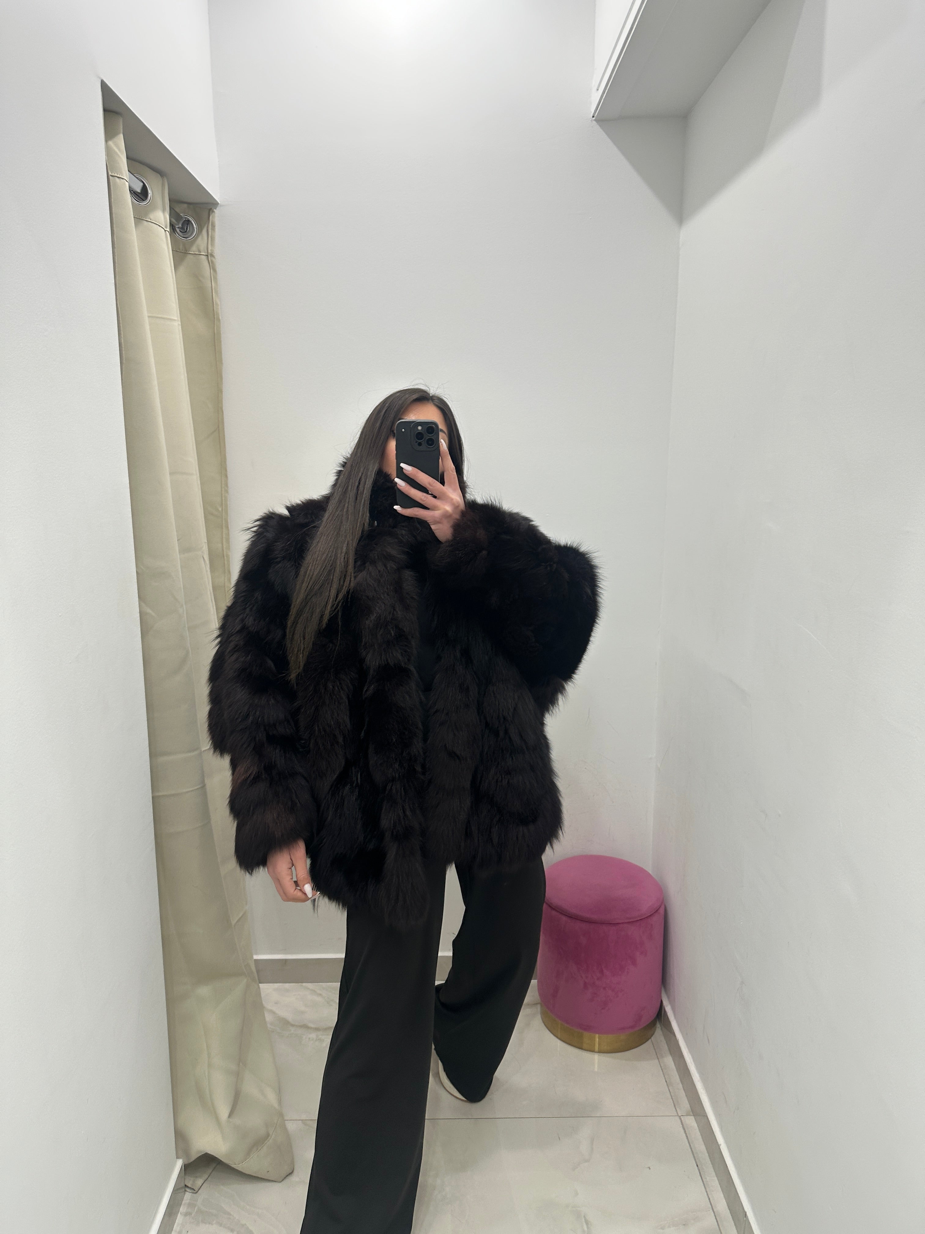 Pelliccia vera vintage volpe nera sfumata