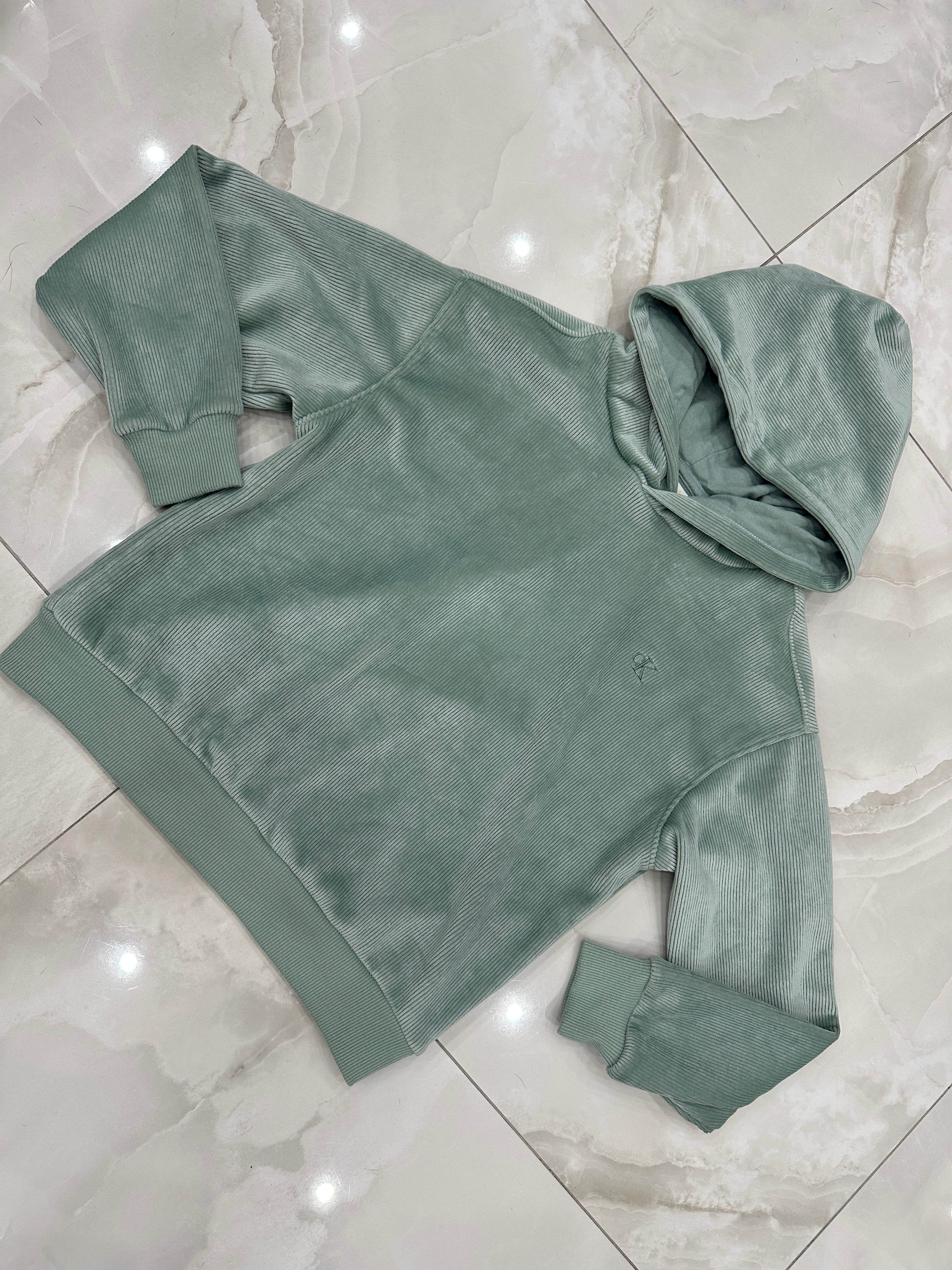 Felpa vintage verde acqua con cappuccio
