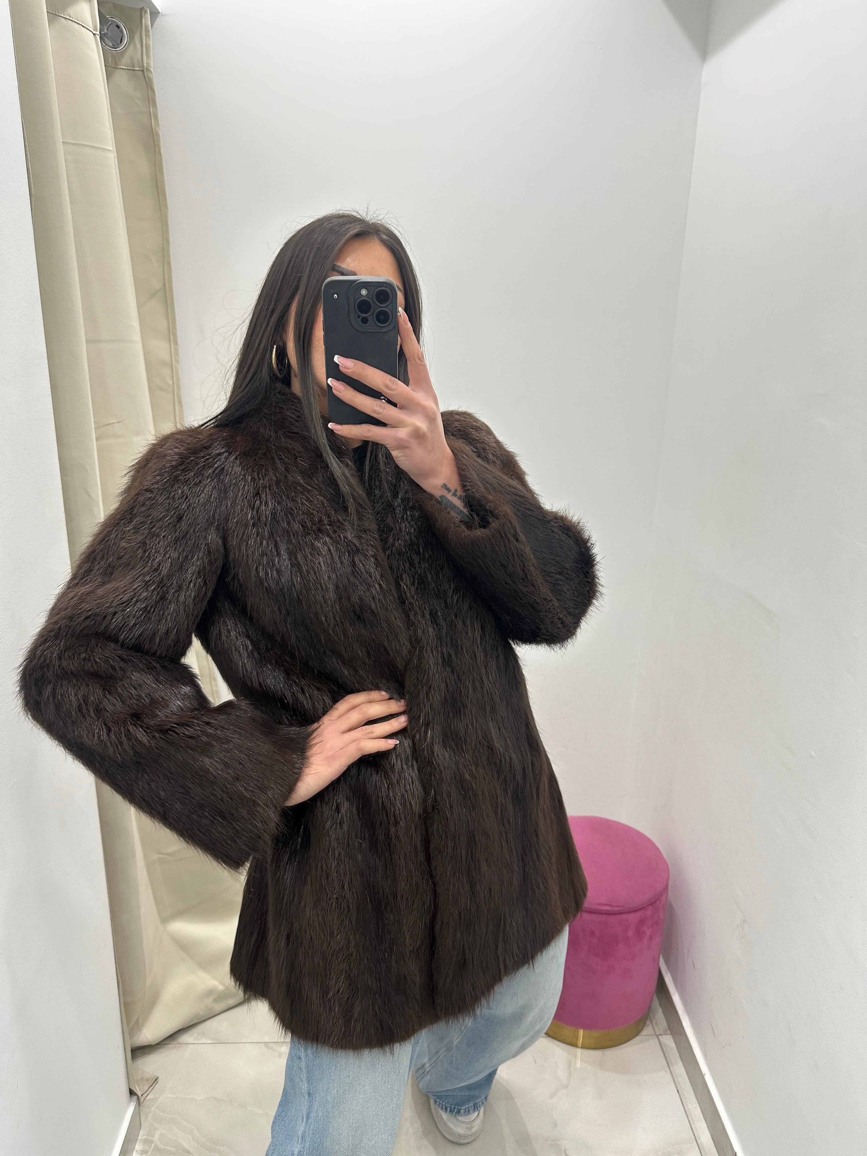 Pelliccia vera vintage marrone scuro