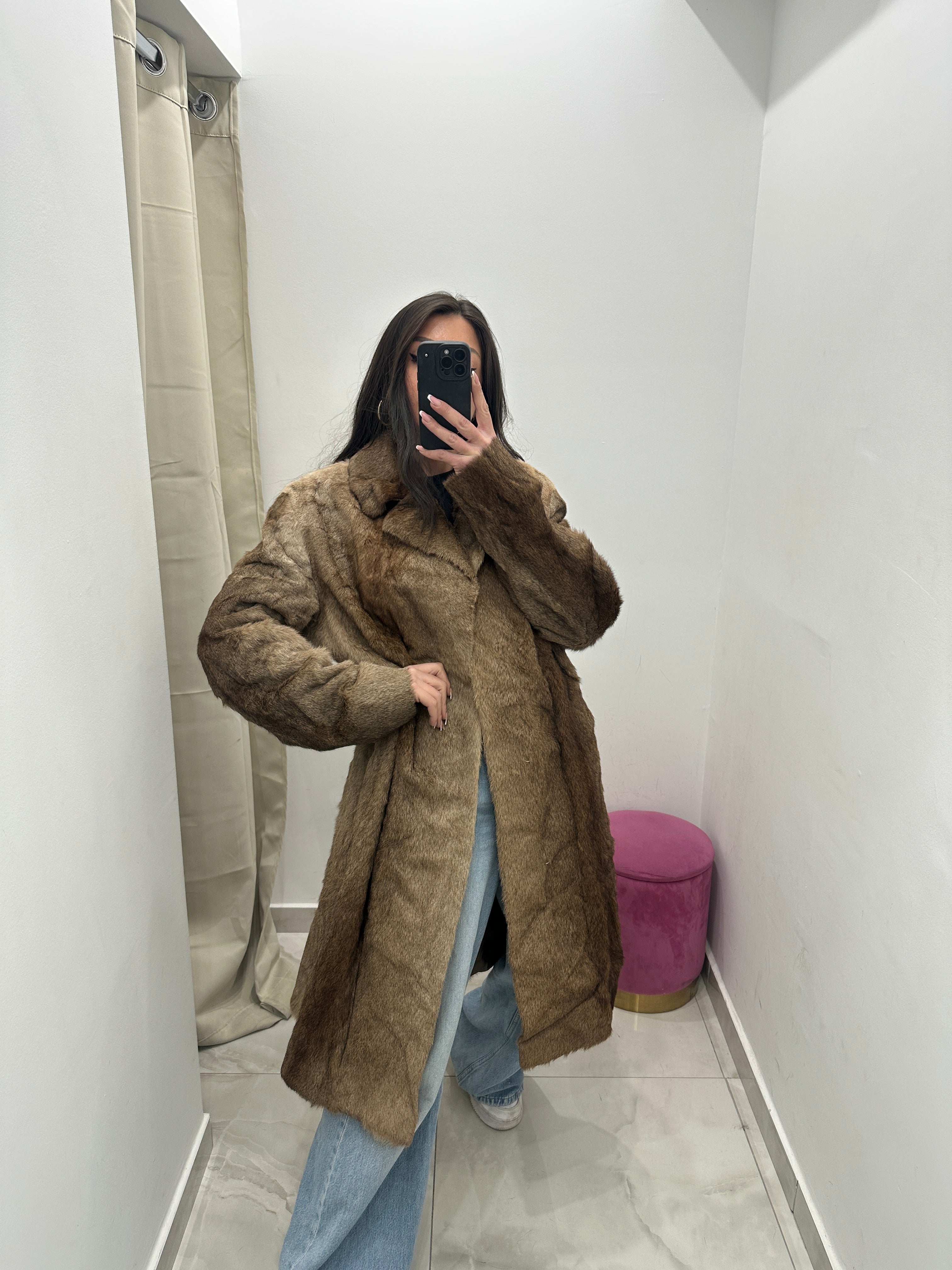 Pelliccia vera vintage miele lunga