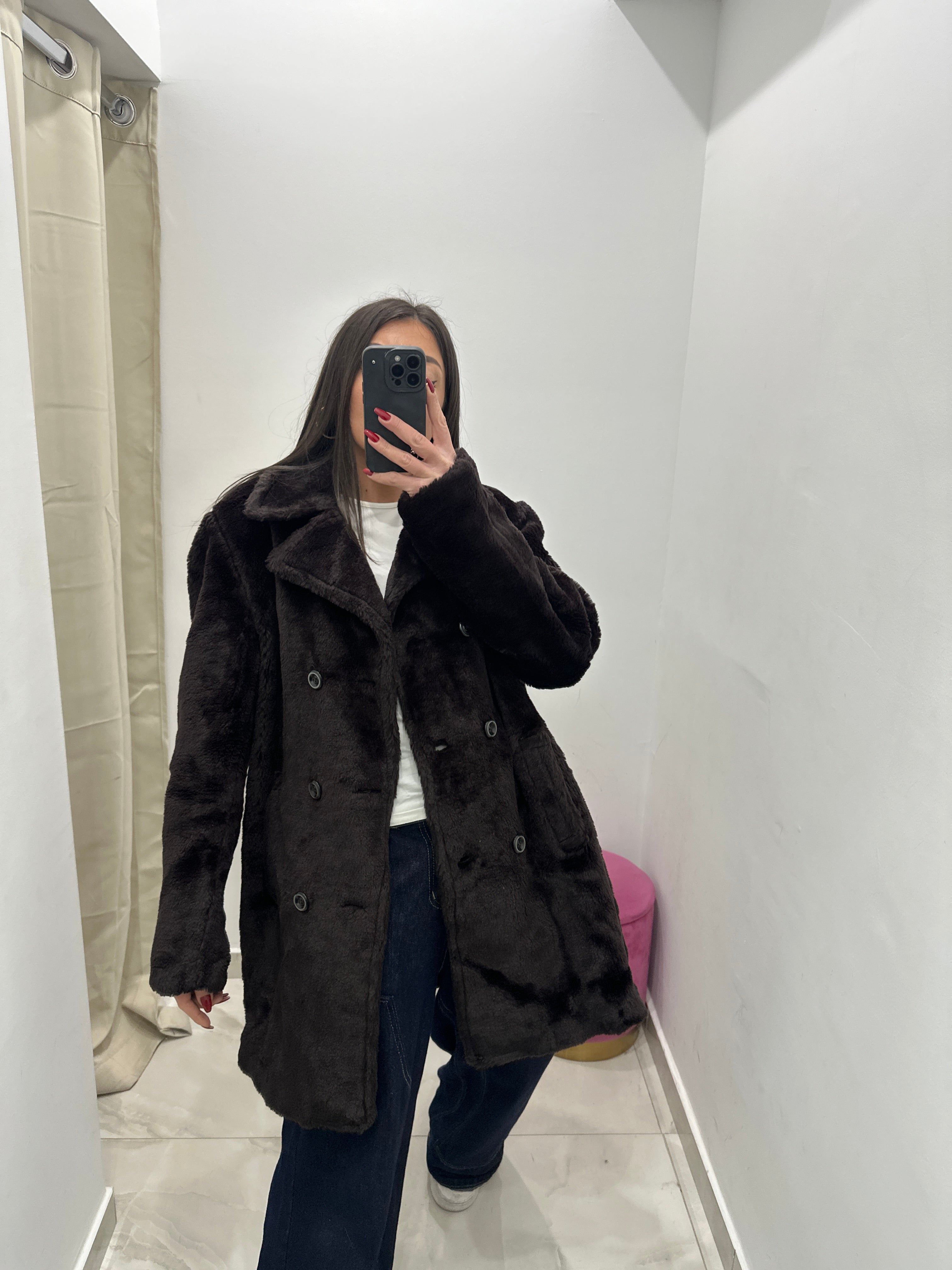 Pelliccia ecologica vintage marrone scuro