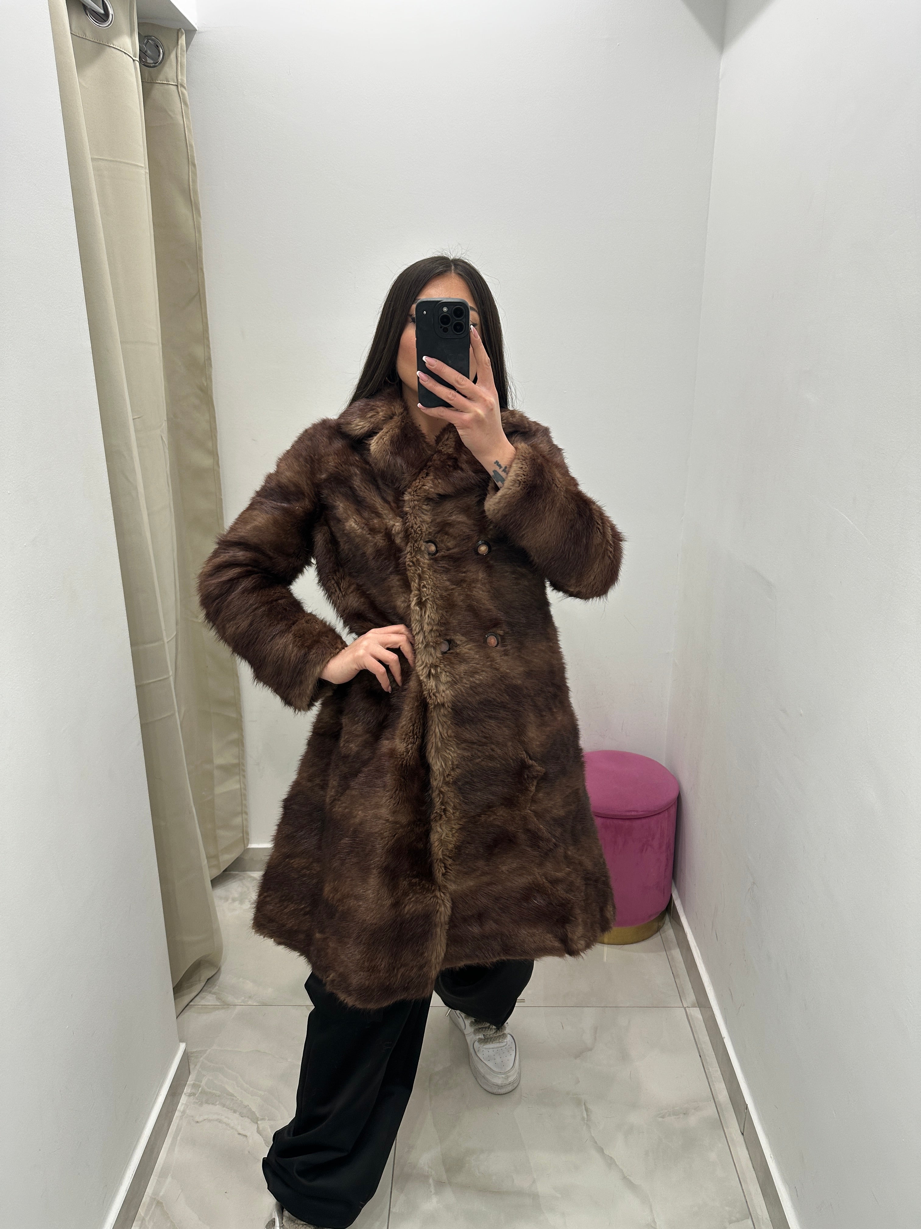 Pelliccia vera vintage marrone chiaro