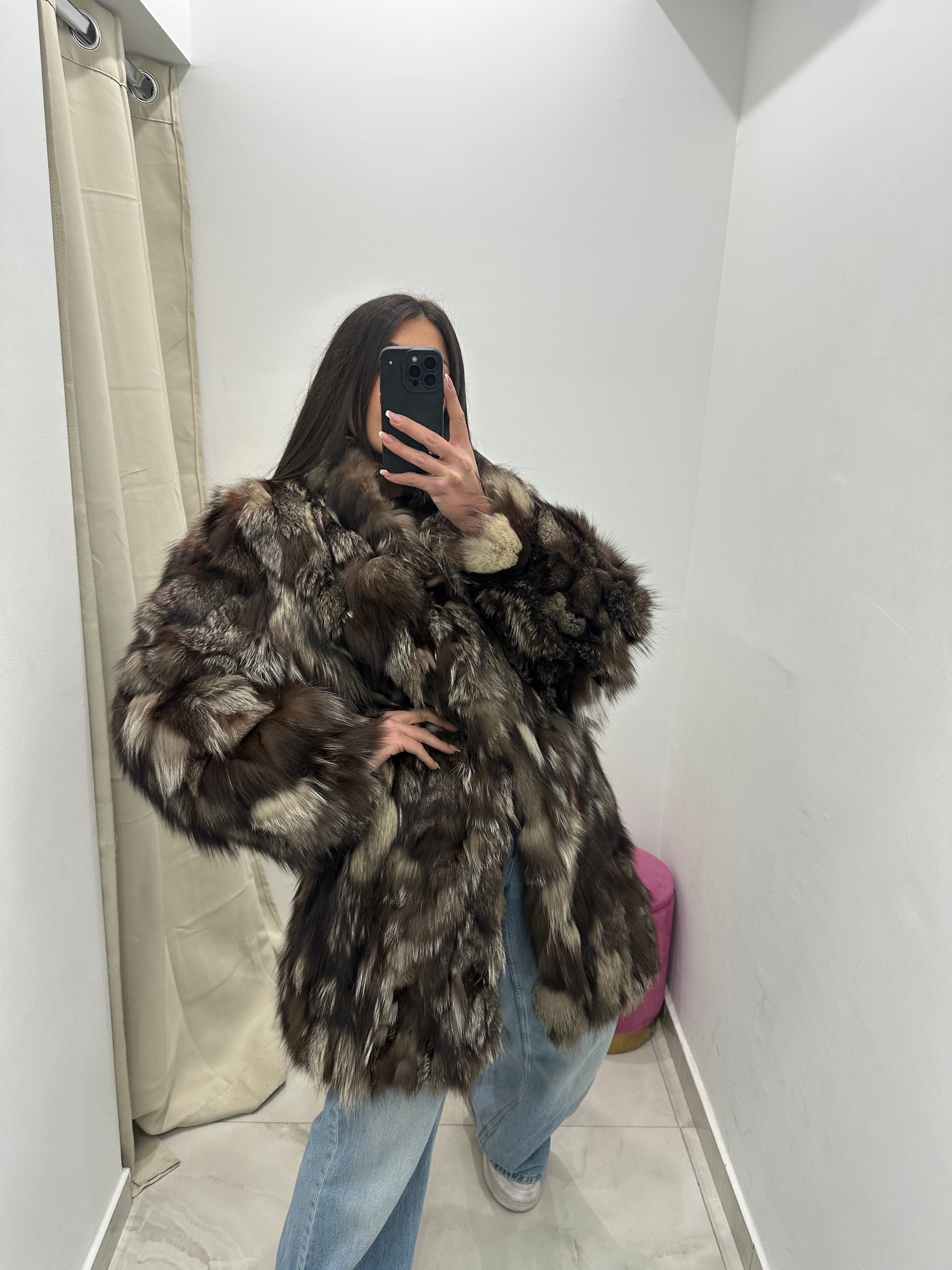 Pelliccia vera vintage volpe bicolor