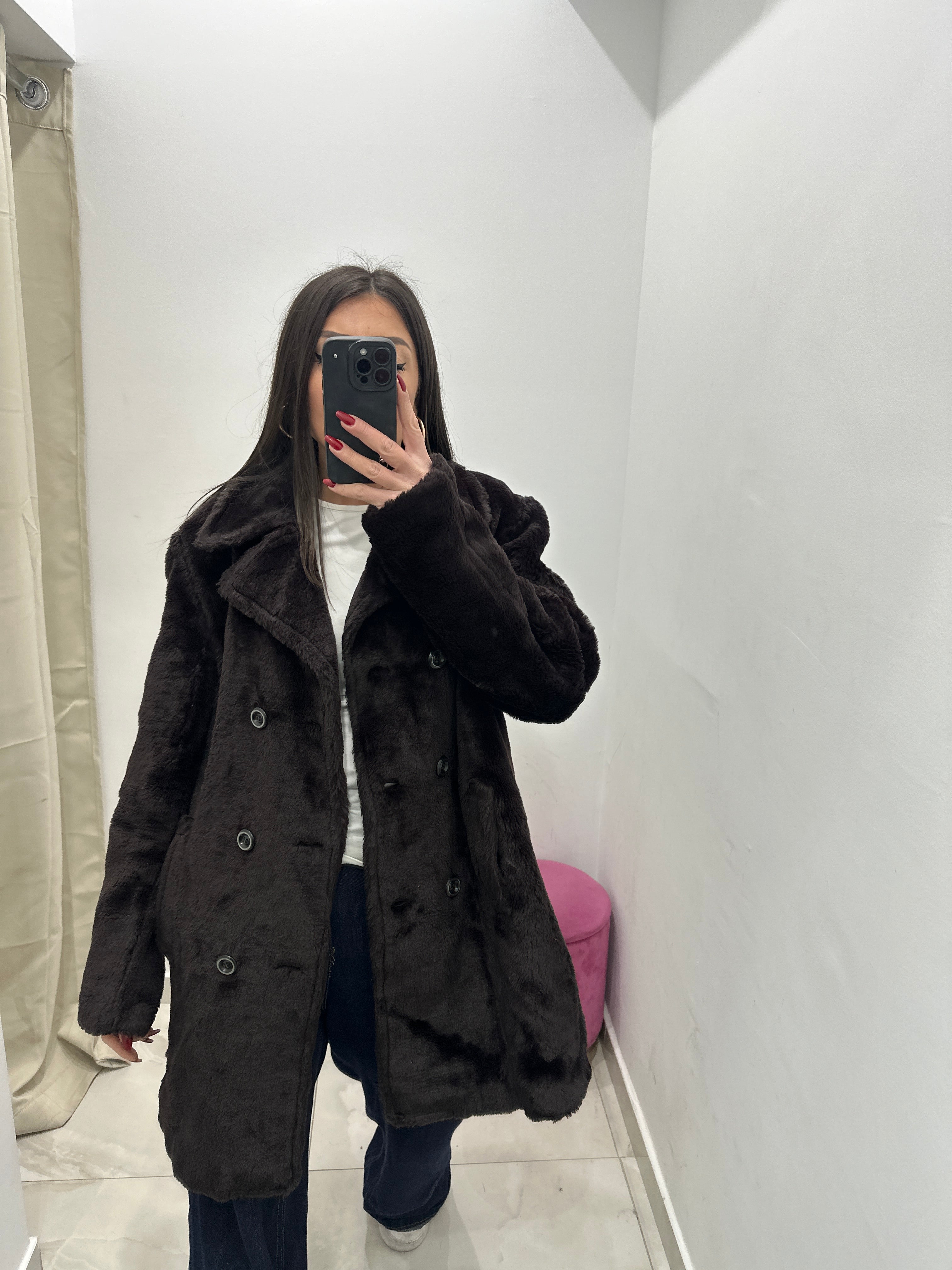 Pelliccia ecologica vintage marrone scuro