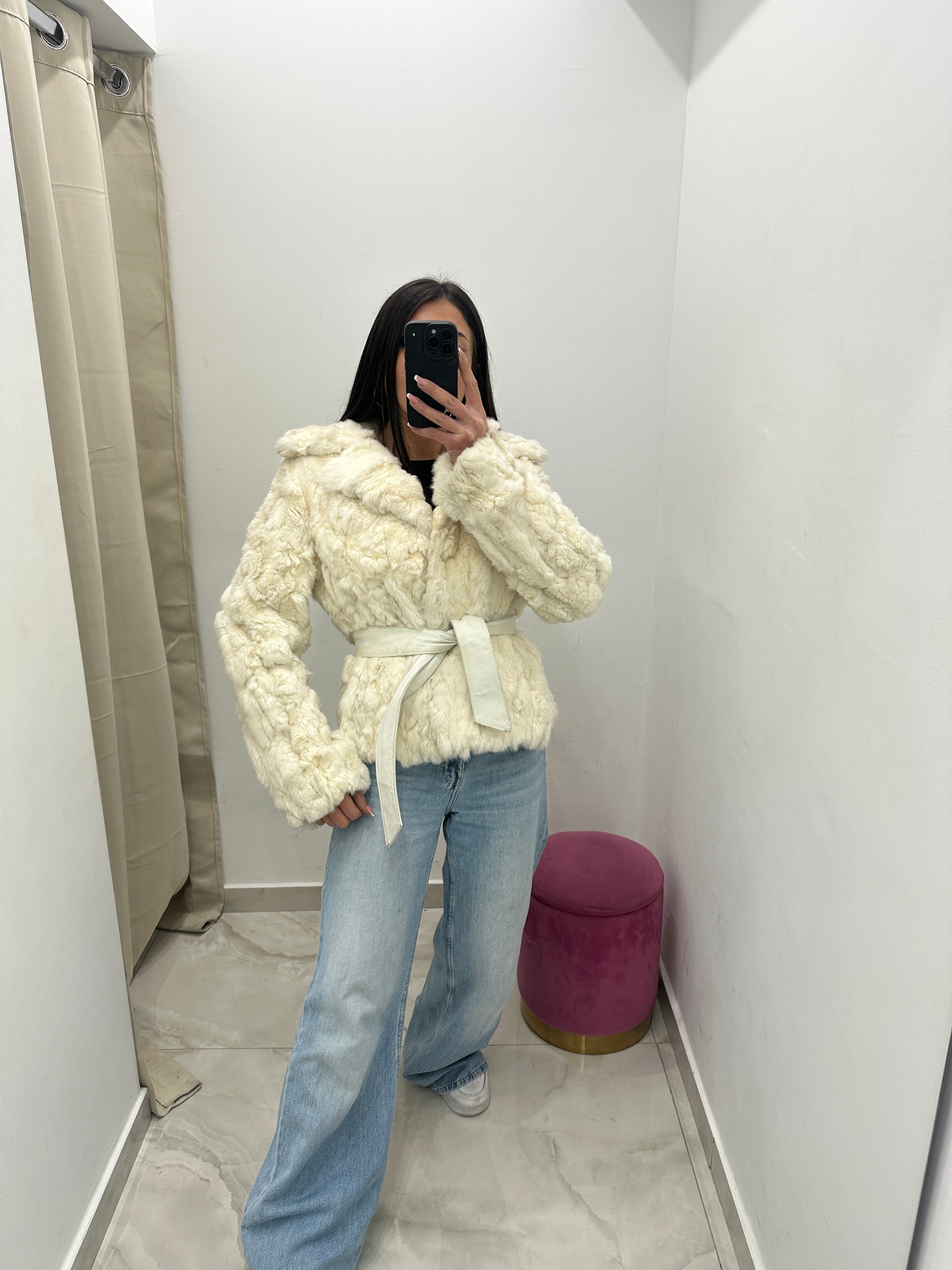 Pelliccia vera vintage bianca