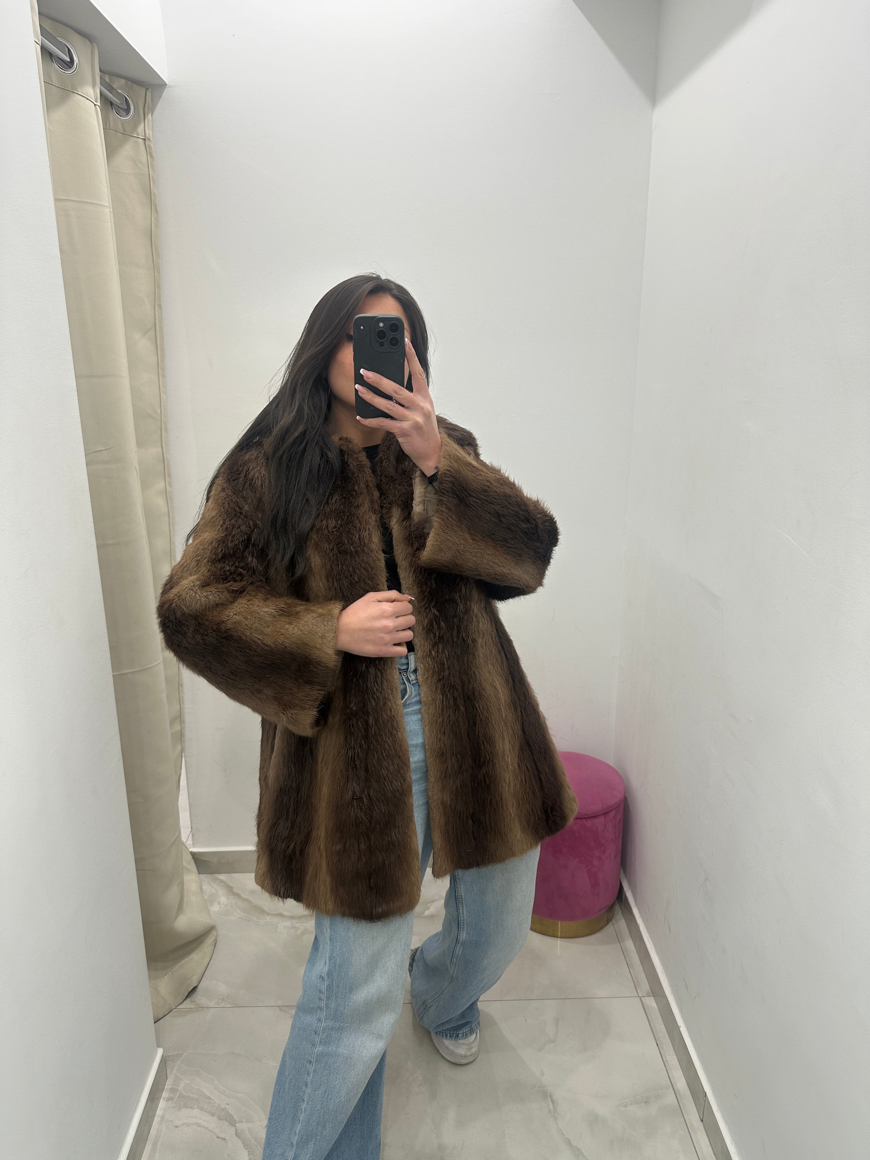 Pelliccia vera vintage marrone sfumato