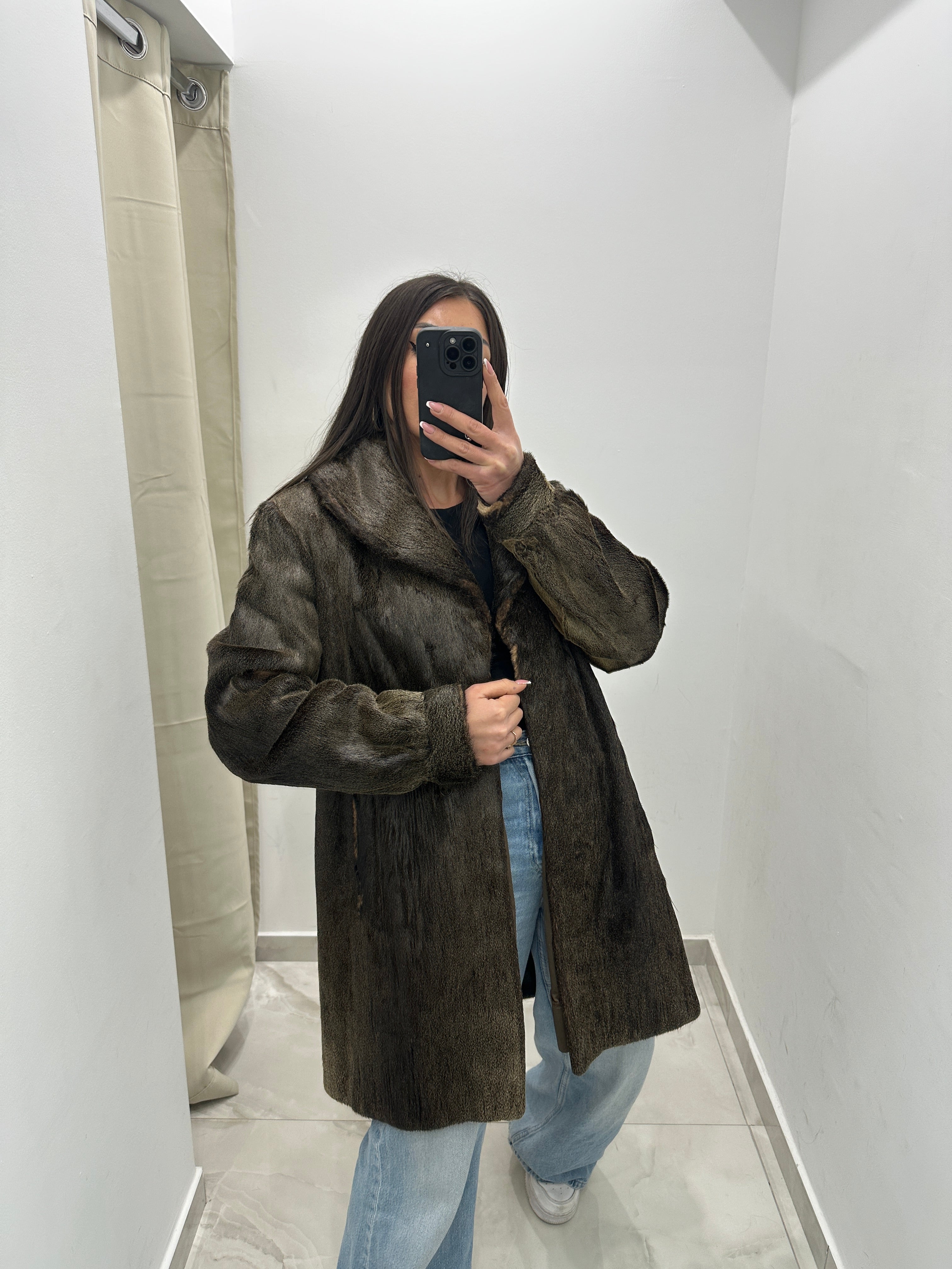 Pelliccia vera vintage marrone gold