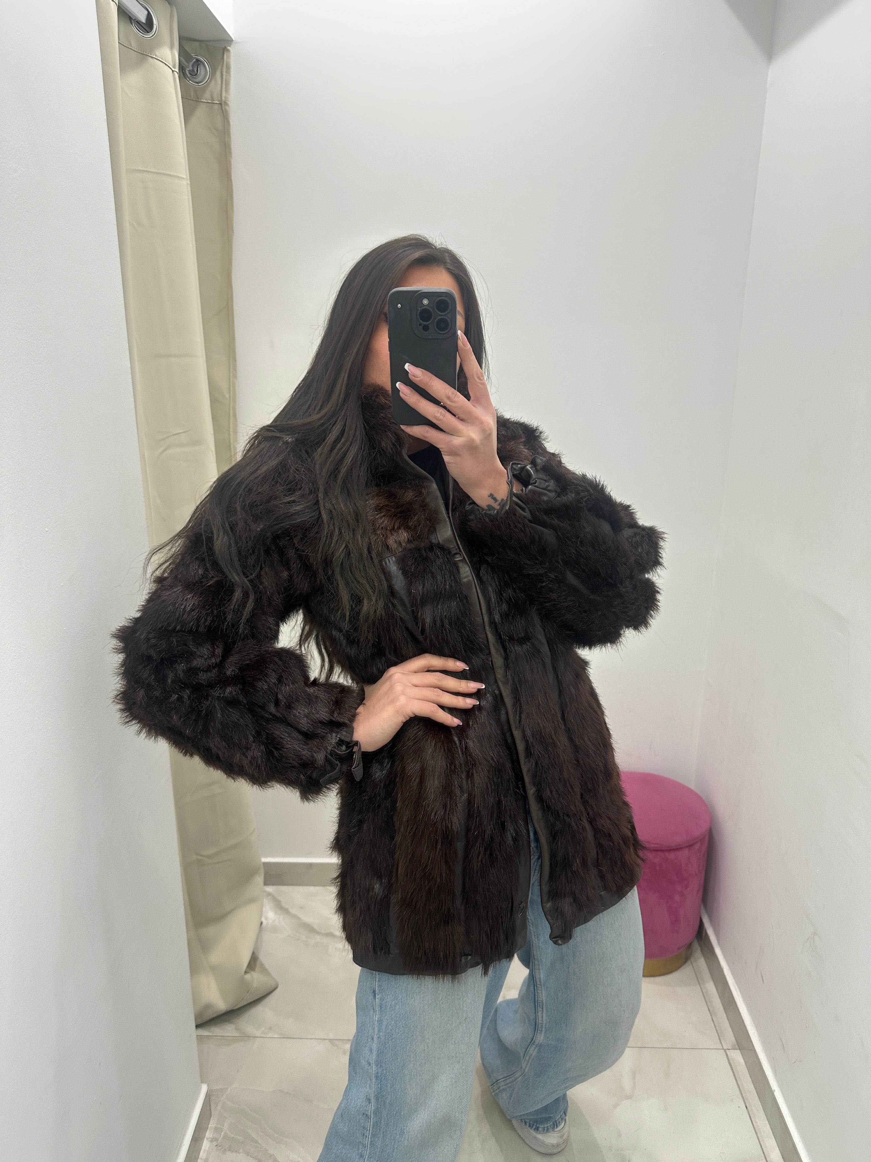 Pelliccia vera vintage marrone scuro