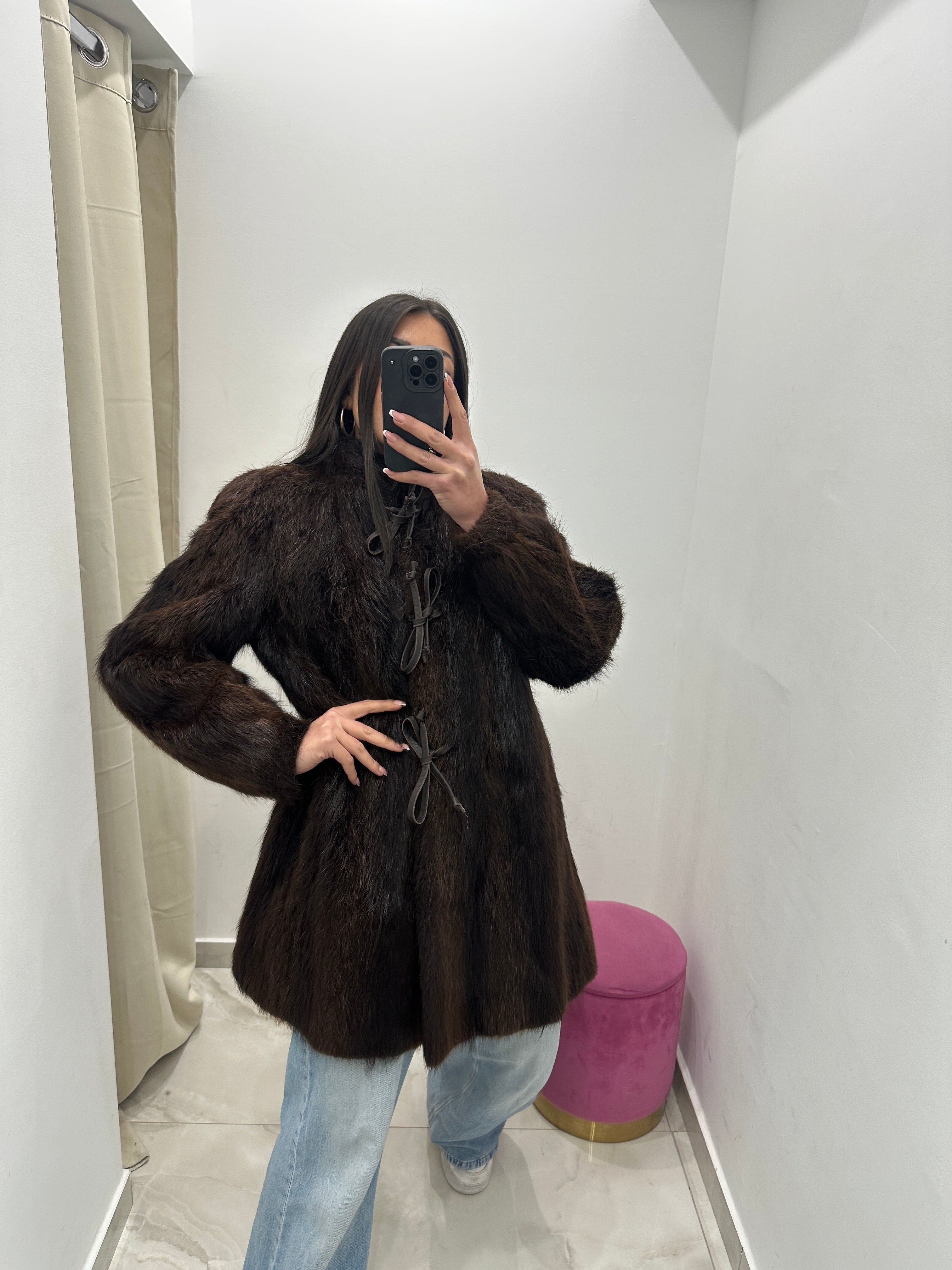 Pelliccia vera vintage marrone scuro