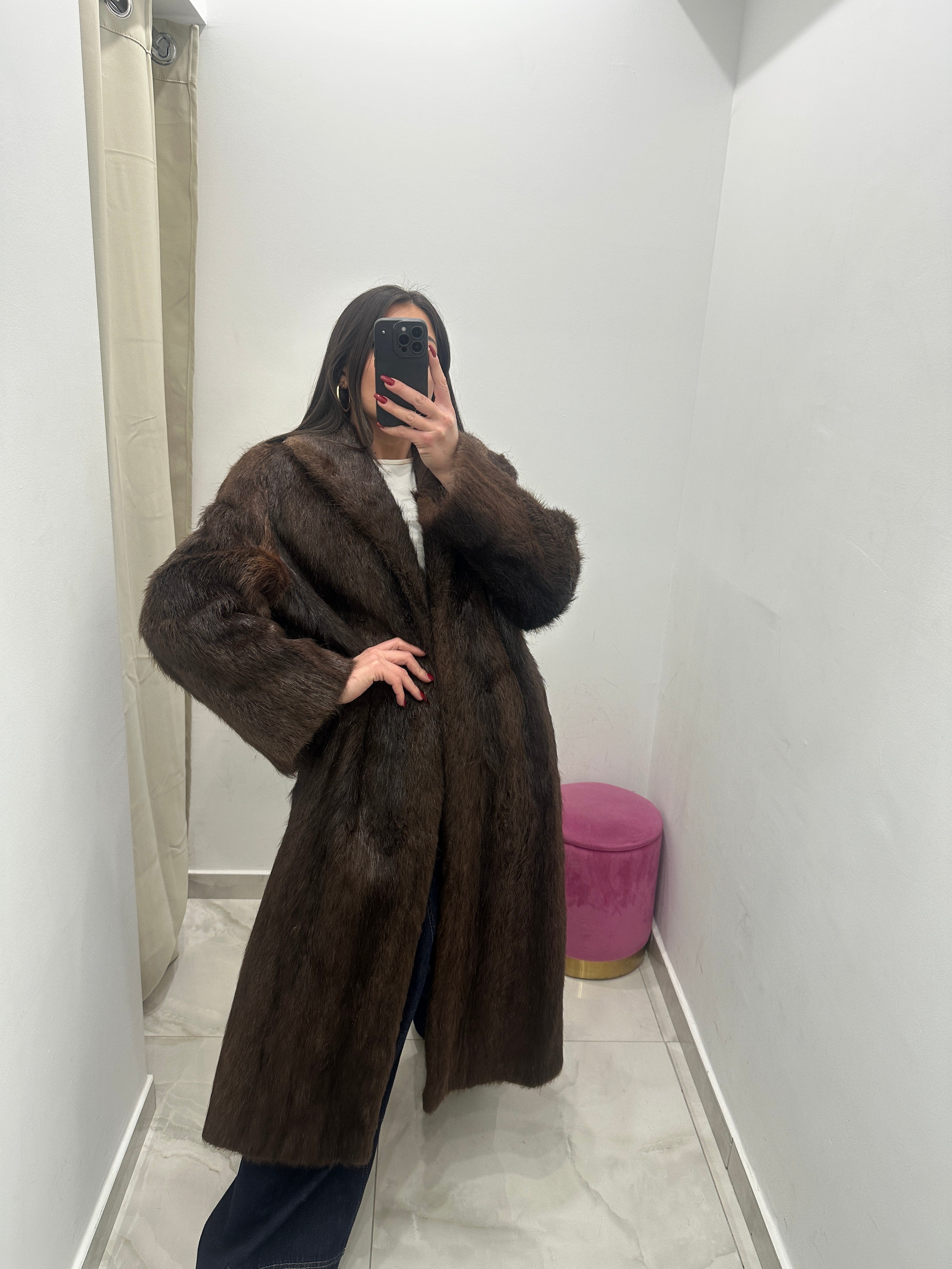 Pelliccia vera vintage marrone lunga