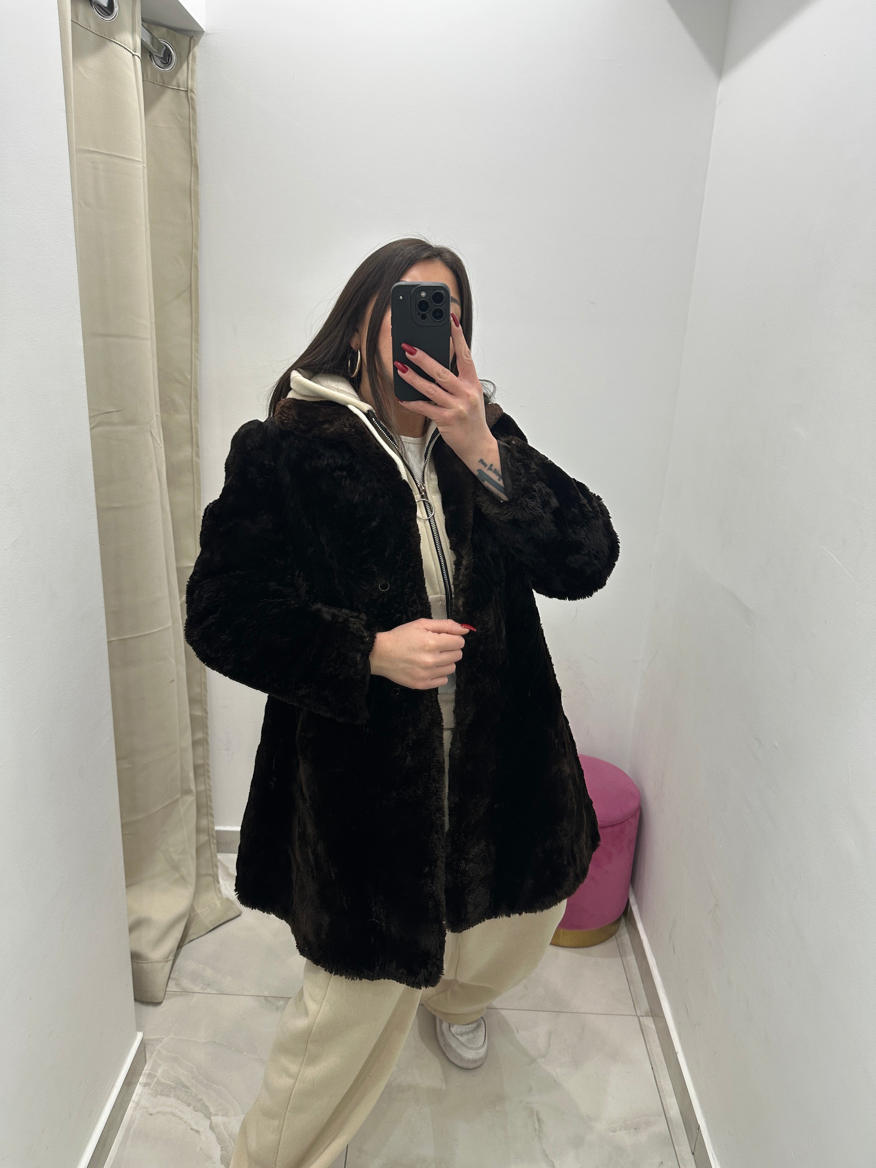 Pelliccia vera vintage marrone scuro