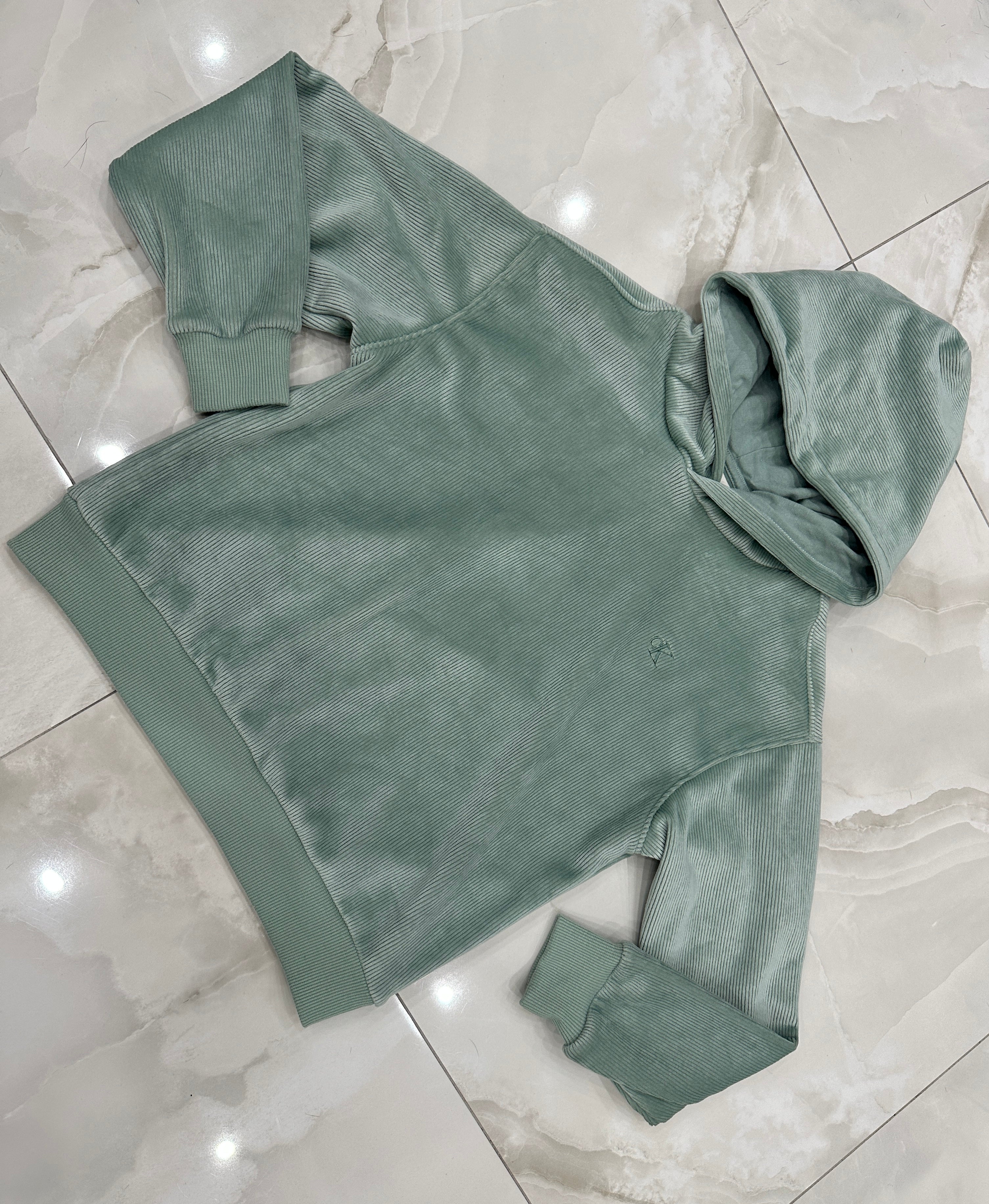 Felpa vintage verde acqua con cappuccio
