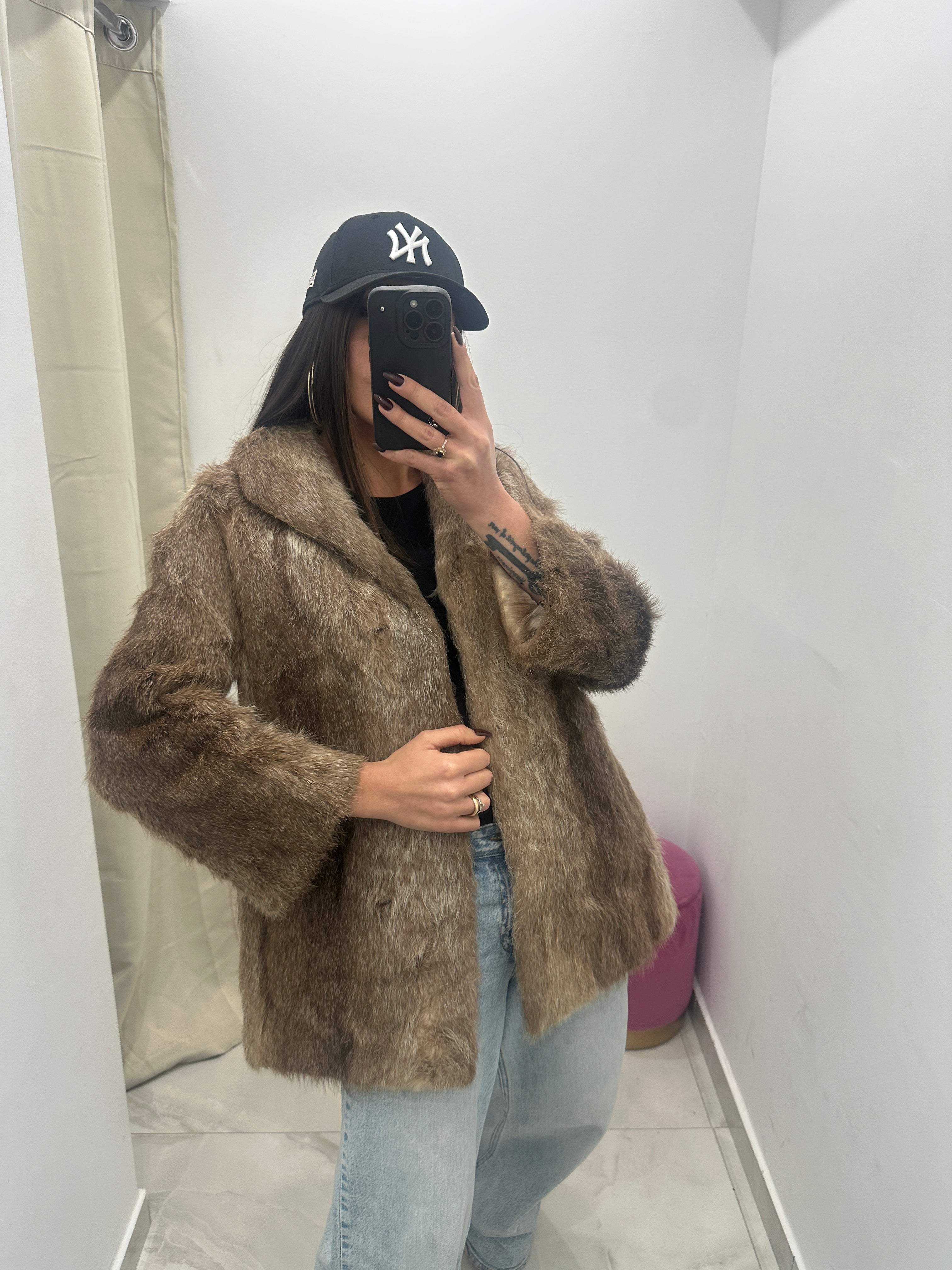 Pelliccia vera vintage beige chiaro sfumato