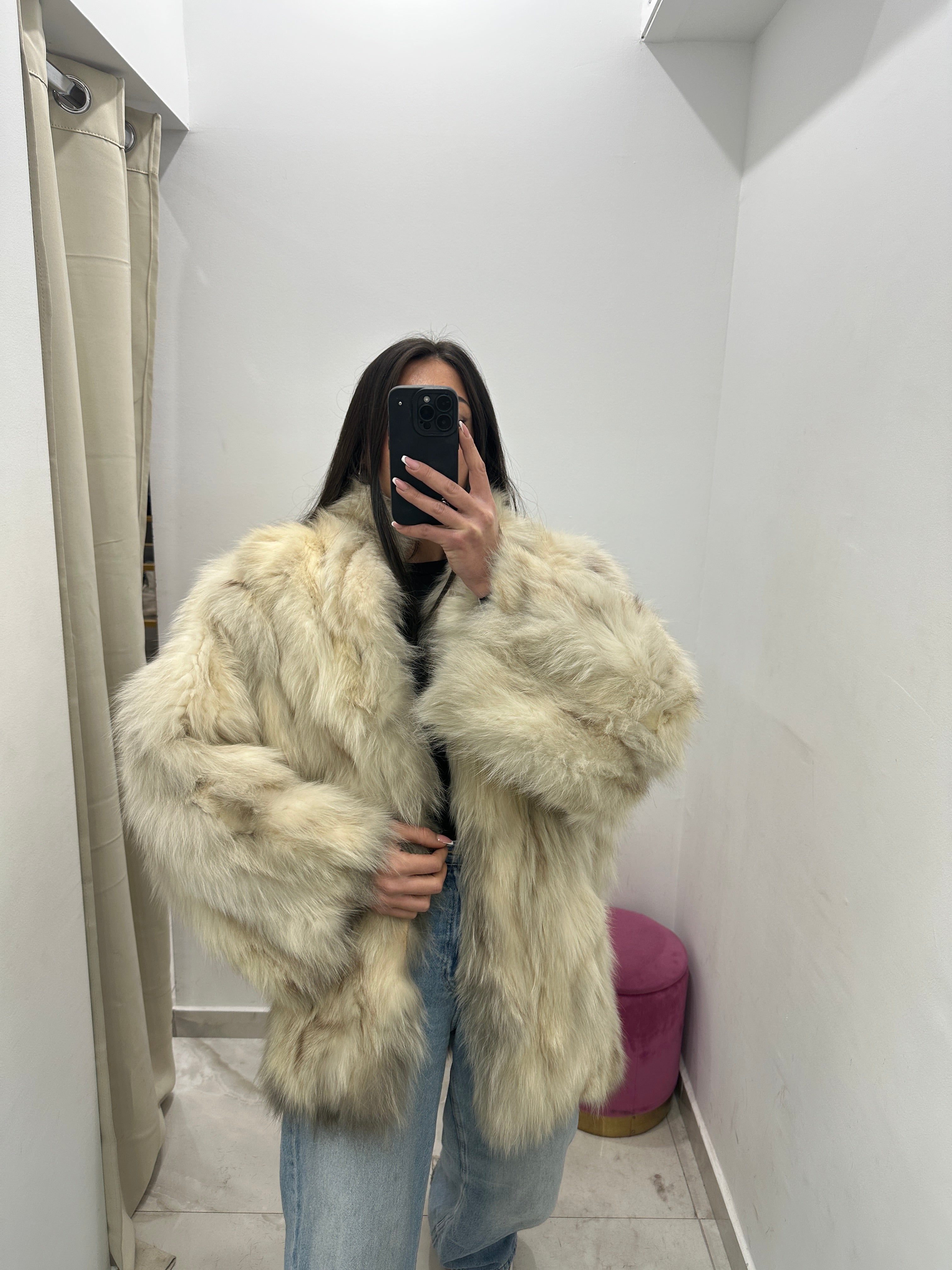 Pelliccia vera vintage volpe bianca