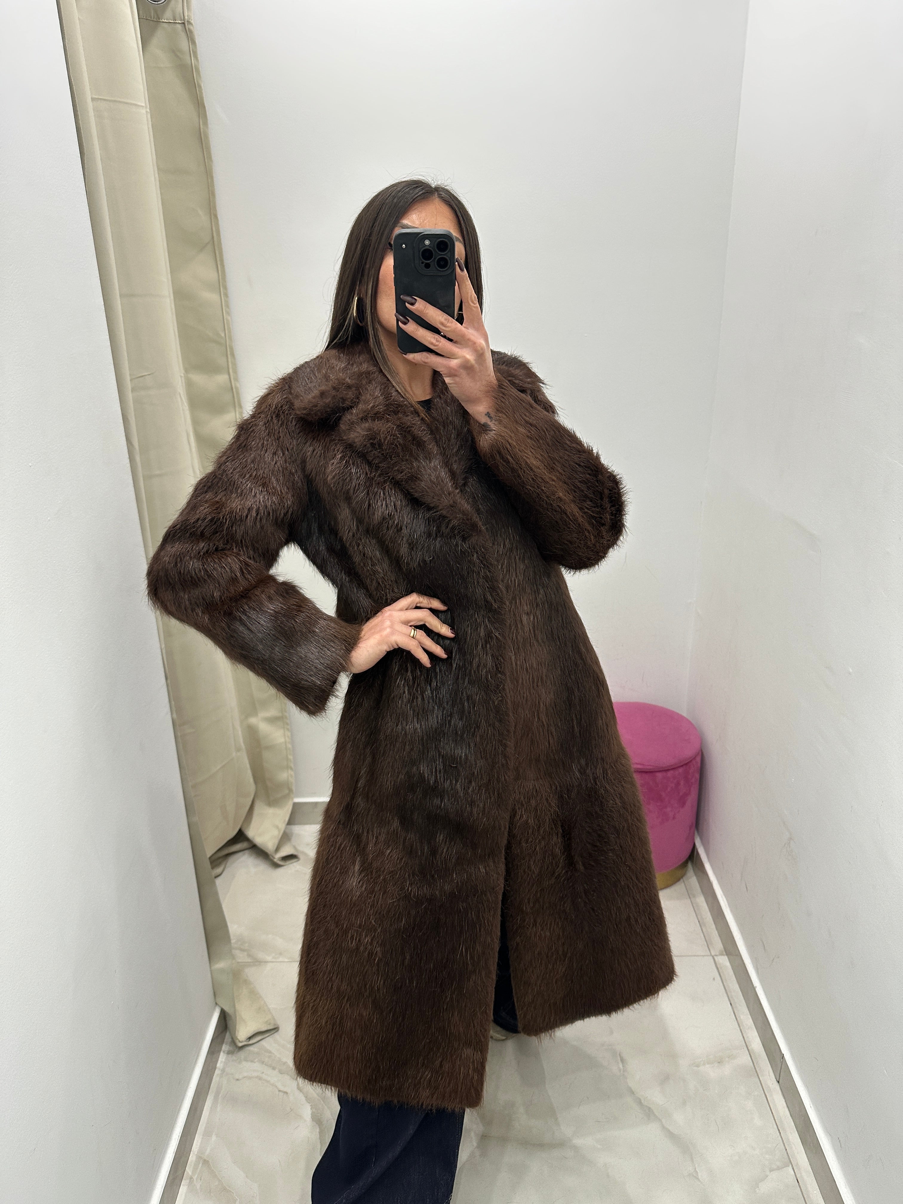 Pelliccia vera vintage marrone lunga