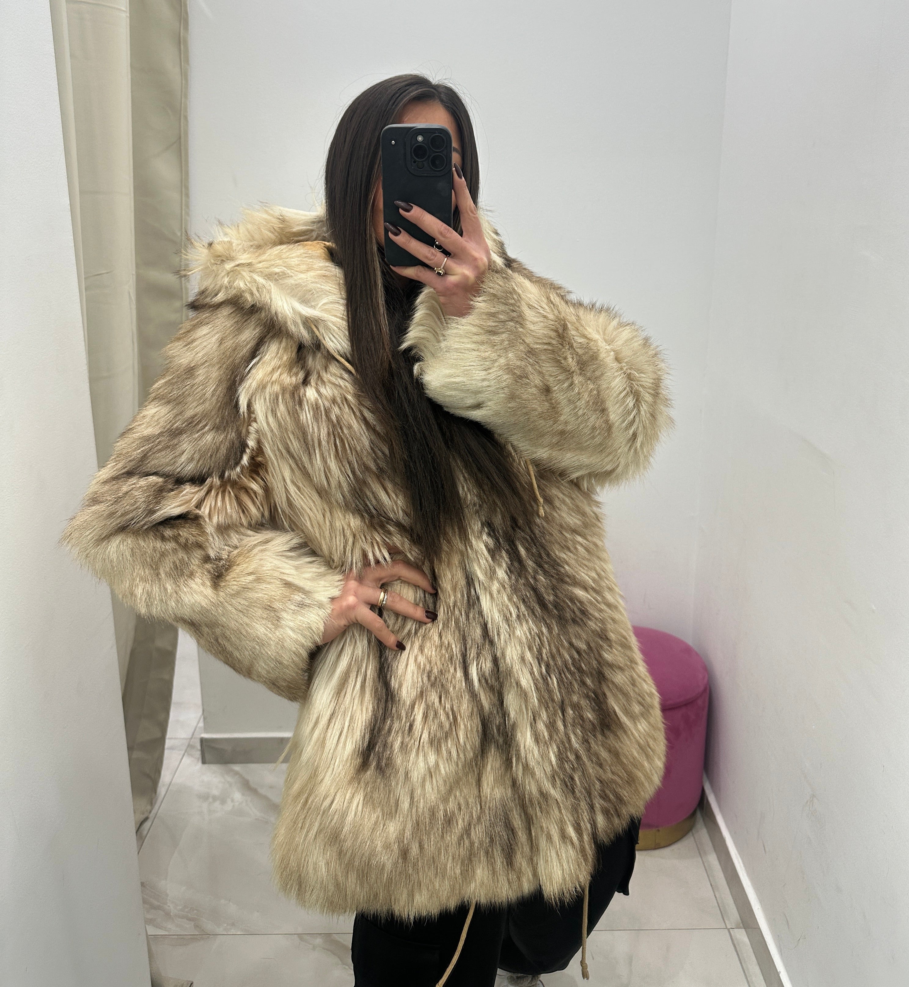 Pelliccia vera vintage beige sfumato