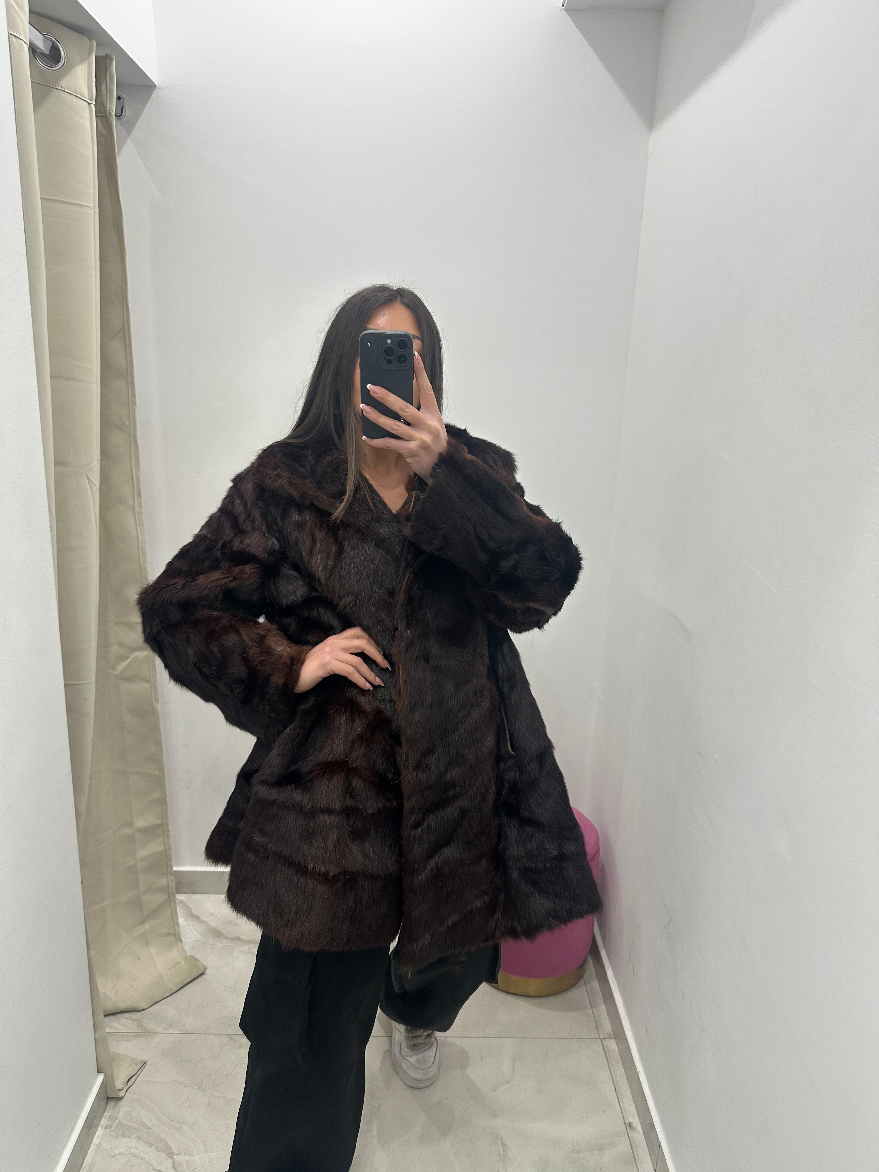 Pelliccia vera vintage marrone scuro